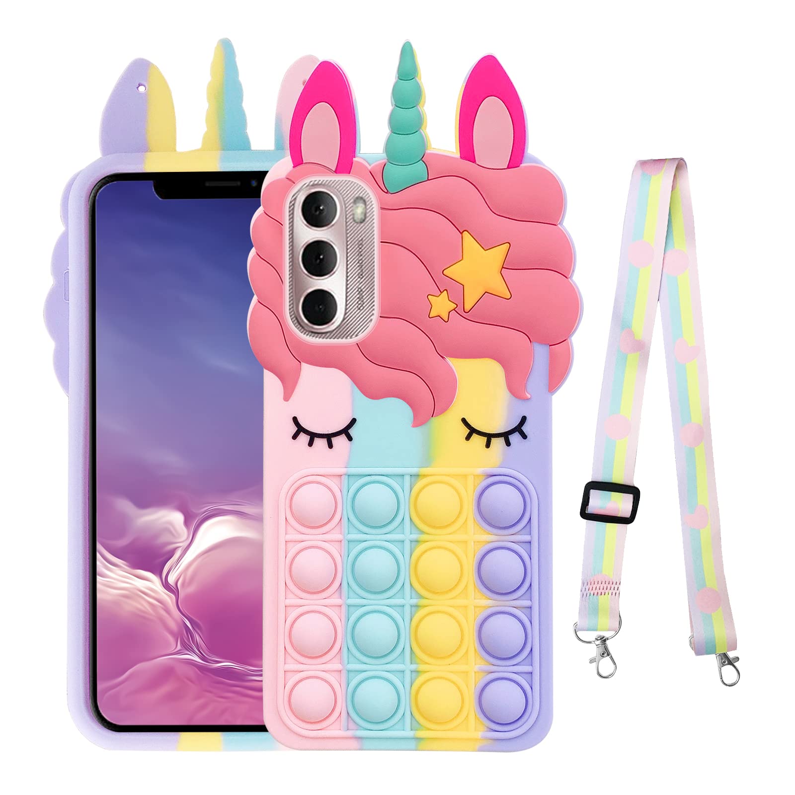Nancheng Phone Case For Motorola G Pure 2021, For Moto G Play 2023 Case, Moto G Power 2022 Case Girls Women Cartoon Bubble Push