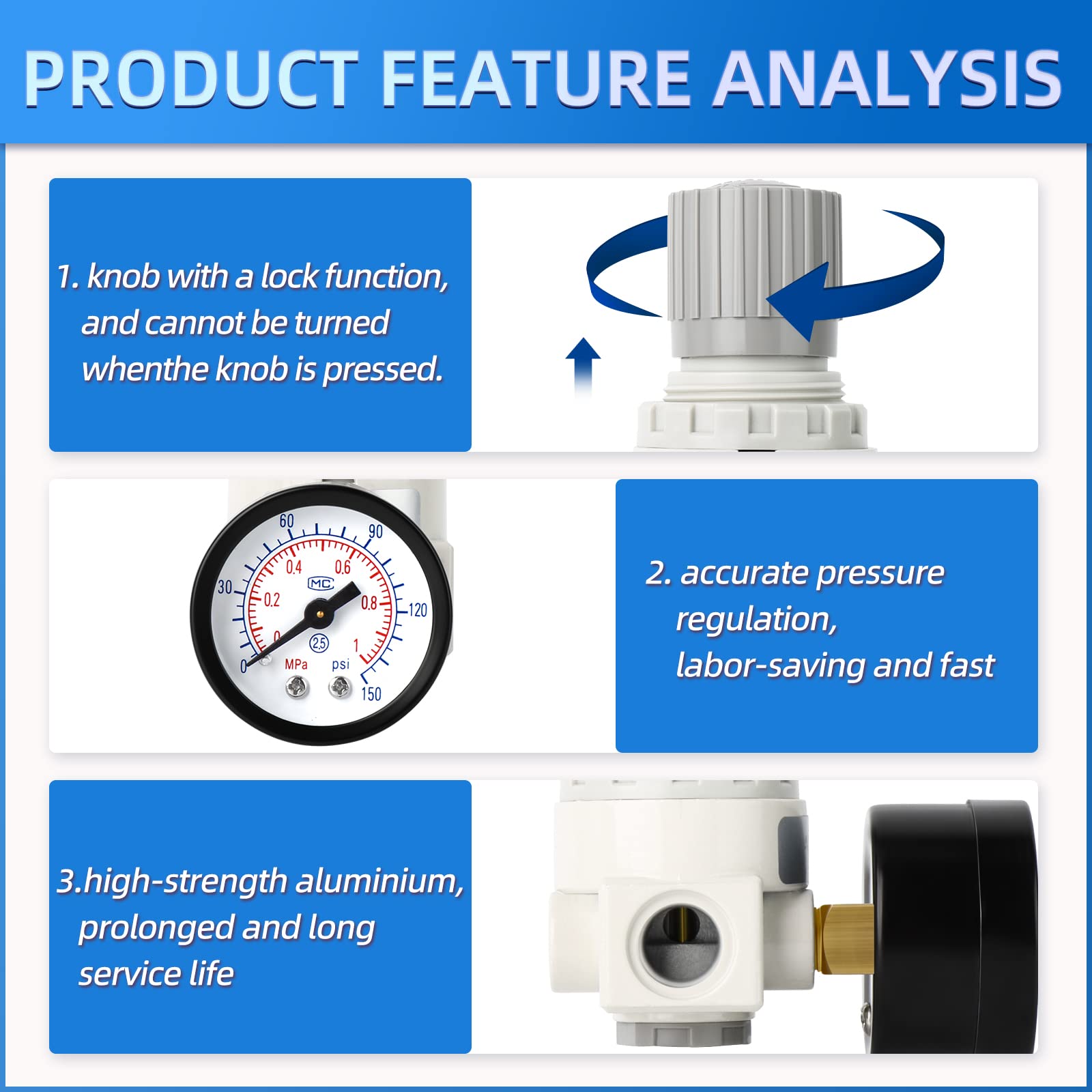 Meanlin Measure 1/4 Inch Npt Air Compressor Regulator With Gauge, 0 150 Psi Ar2000 Air Gauge Regulator Inline For Air Compressor