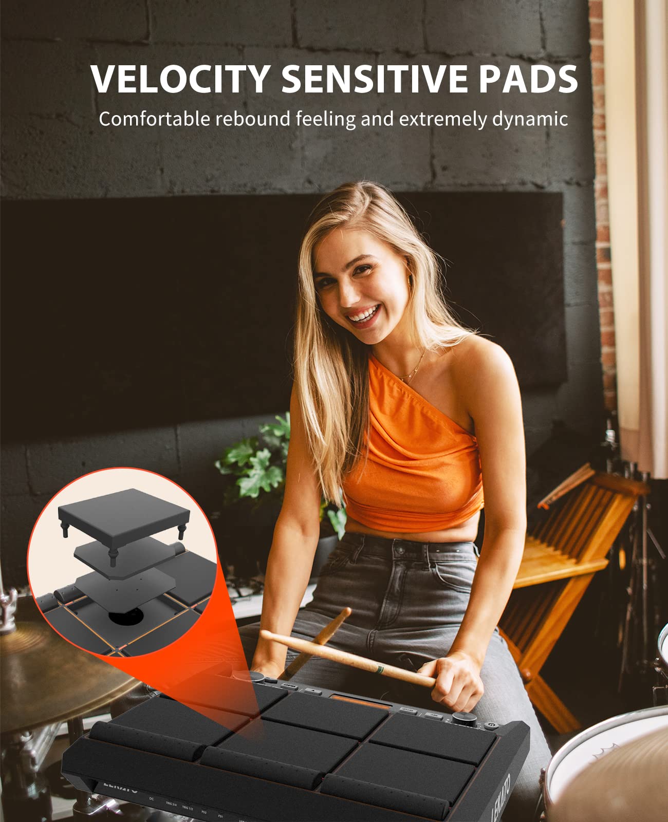 Drum Sample Pad, Lekato Electric Drum Set Pad With 9 Velocity Sensitive Drum Pad, Built In 30 Drum Kits, Percussion Pad Multipad