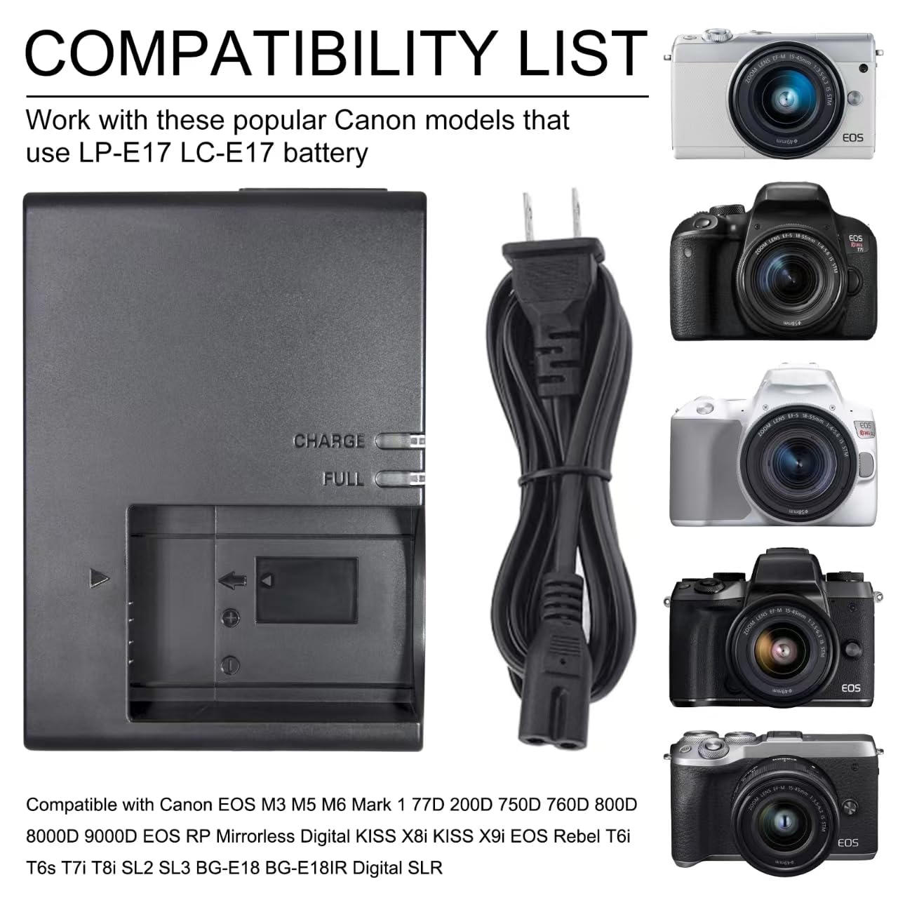 Cjq Lp E17 Lc E17 Battery Charger For Canon: Compatible Lc E17E Lc E17C Eos M3 M5 M6 Mark Ii 77D 200D 750D 760D 800D 8000D 9000D