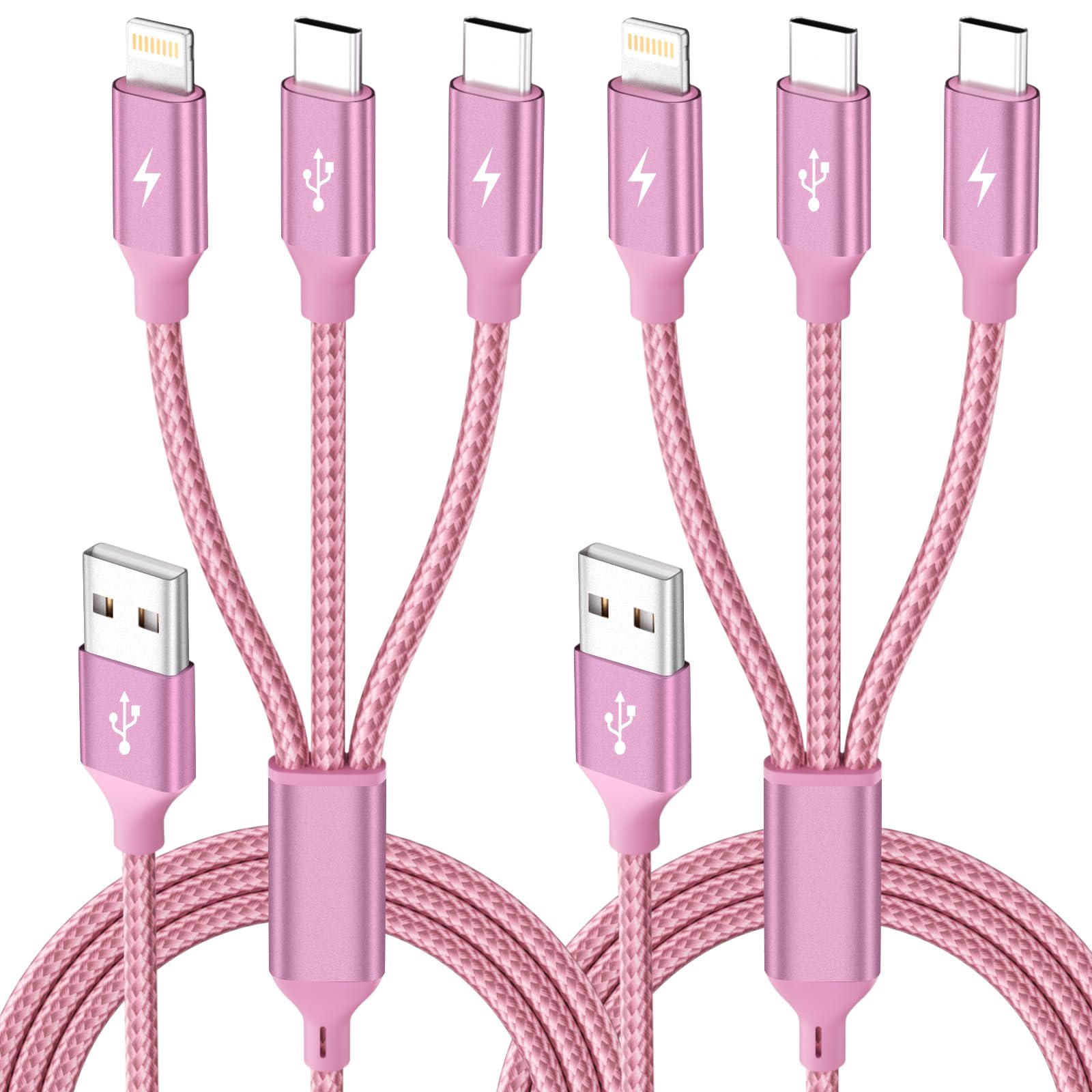3 in 1 Multi Charging Cable for Multiple Devices with 2 USBC/IP, 2Pack4FT