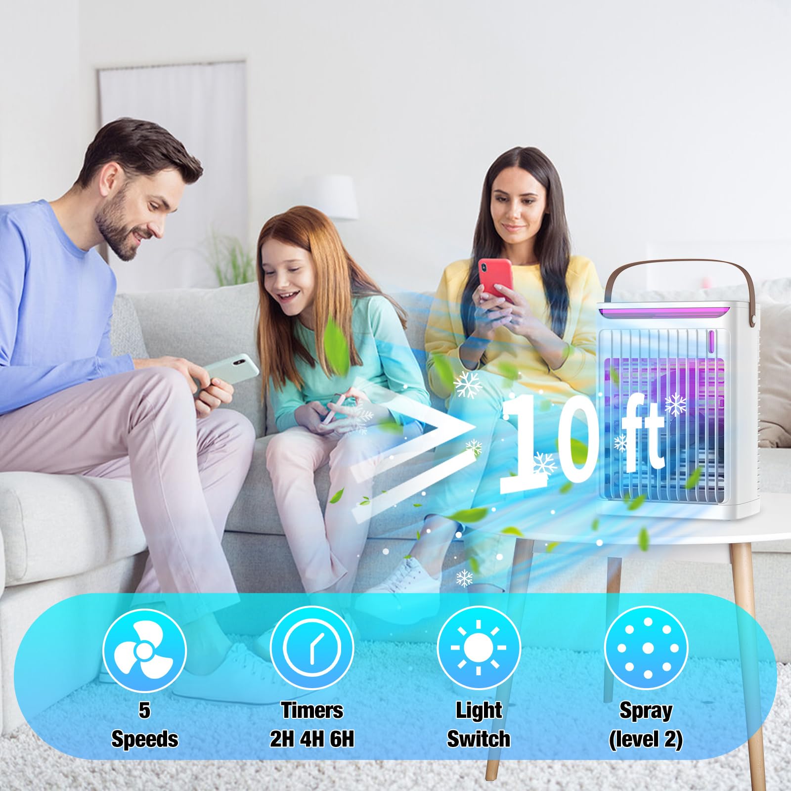 Portable Air Conditioner, Personal Mini Air Cooler Cooling Fan With 5 Wind Speeds/7 Led Light, 680Ml Air Conditioner, 2 Cool Mis