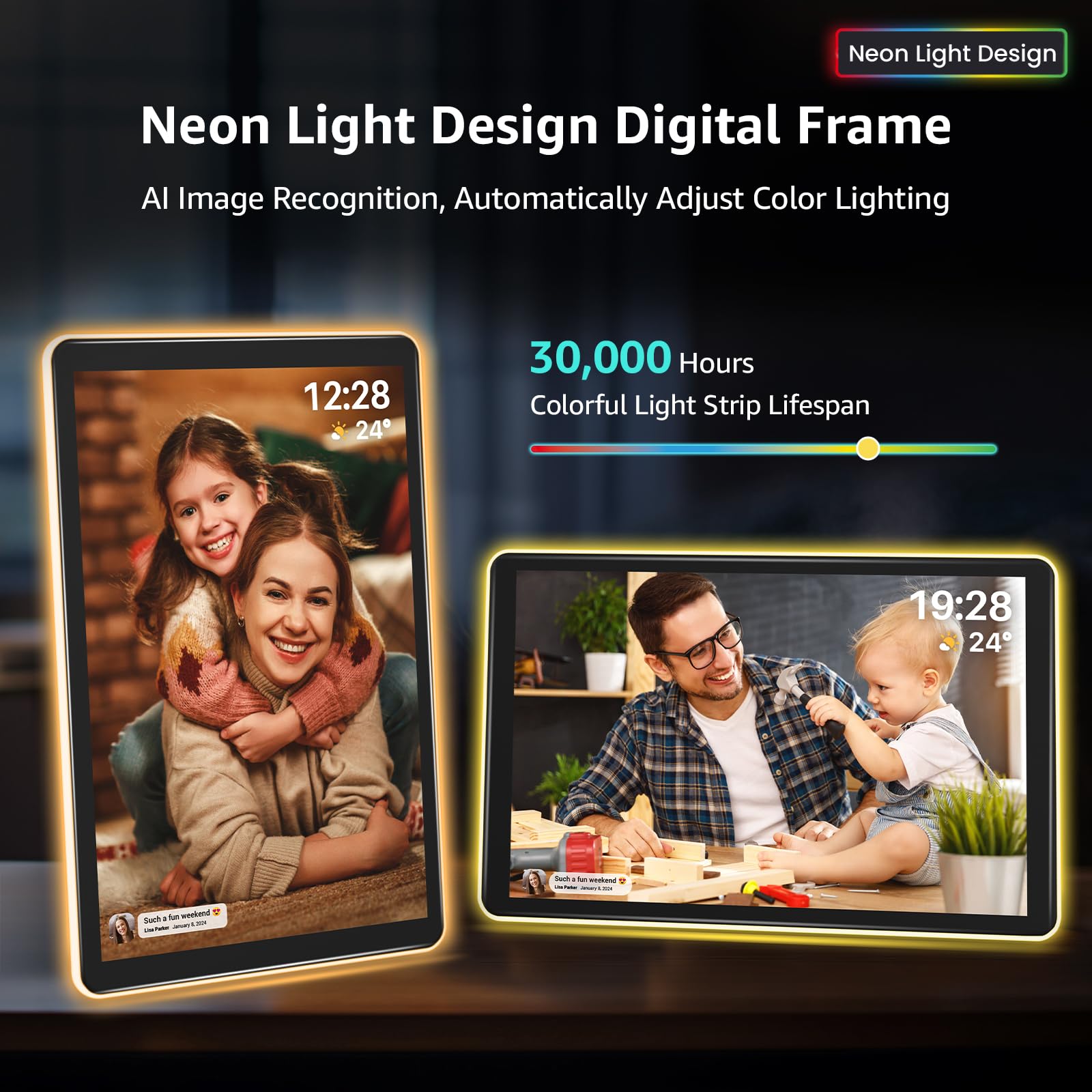 Apolosign Neon Light Digital Picture Frame, 10.1'' 1280 * 800 16:10 Ips Touchscreen, Frameo, Wifi, Sd Card, Led Auto Rotate Digi