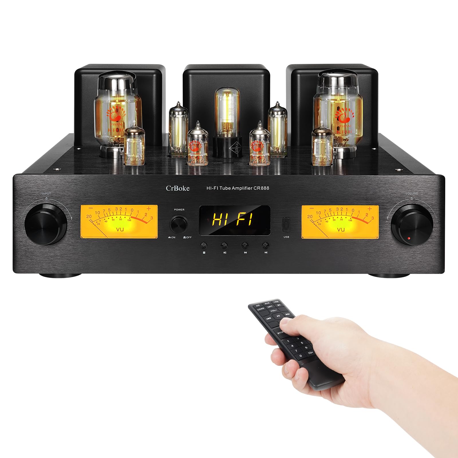 CrBoke CR888 Hi-End Class A KT88 Single-Ended Tube Amplifier with Built-in APTX-HD Bluetooth and Active Subwoofer Outpu