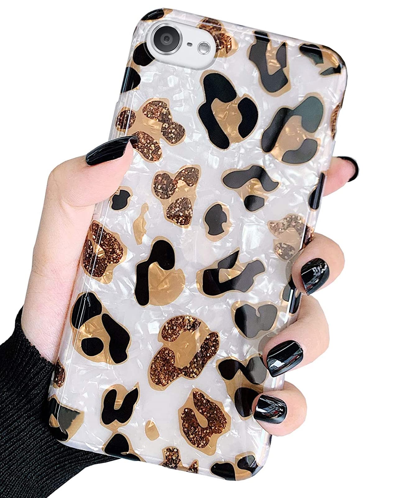 J.West Ipod Touch 7Th Generation Case, Ipod Case 6Th Gen Ipod Touch 5 Case, Sparkle Translucent Clear Glitter White Leopard Prin