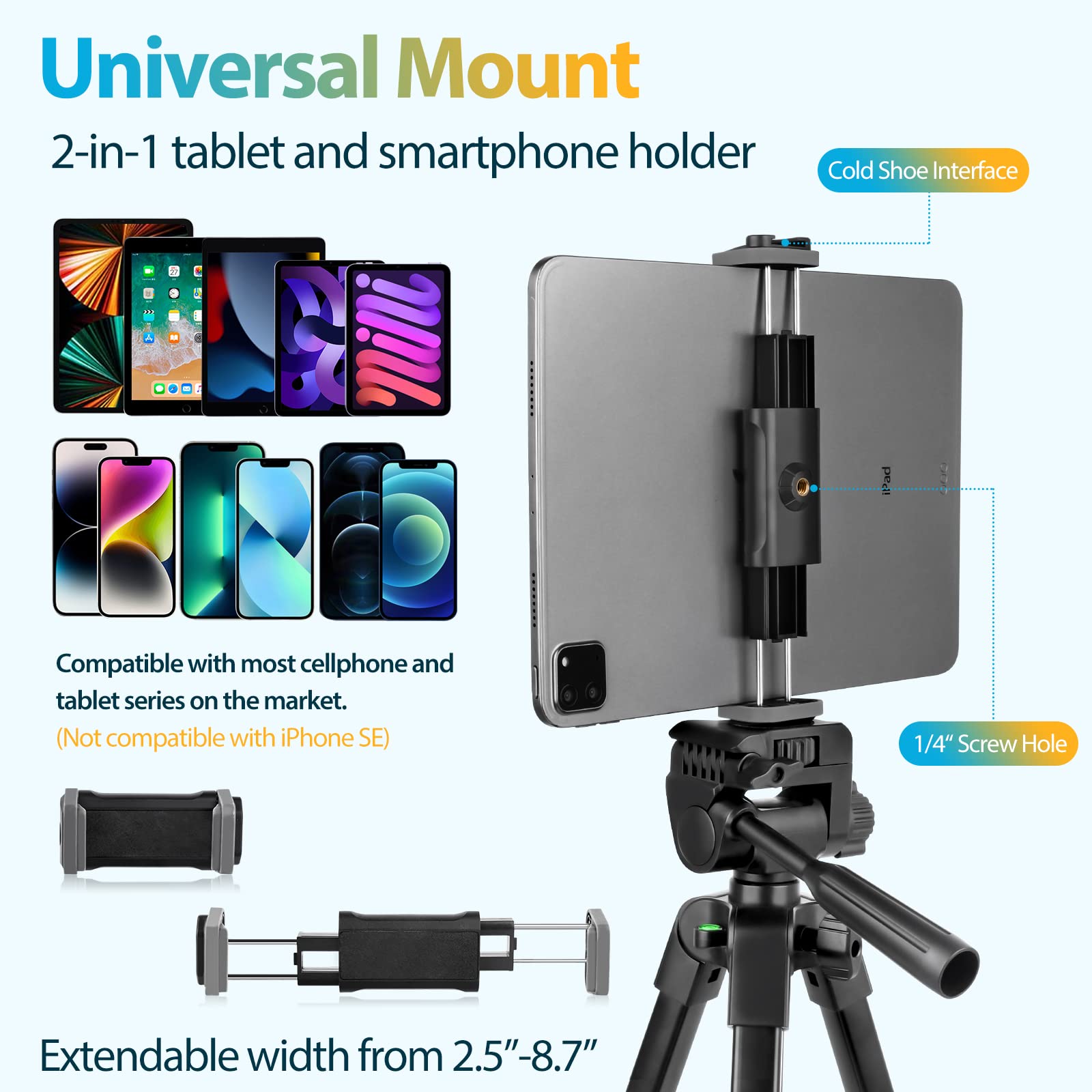 Aureday Phone Tripod Stand, 64� Extendable Cell Phone&Camera Tripod With Wireless Remote And Phone Holder, Aluminum Ipad Tripod For Video Recording/Selfies/Live Stream/Vlogging Black