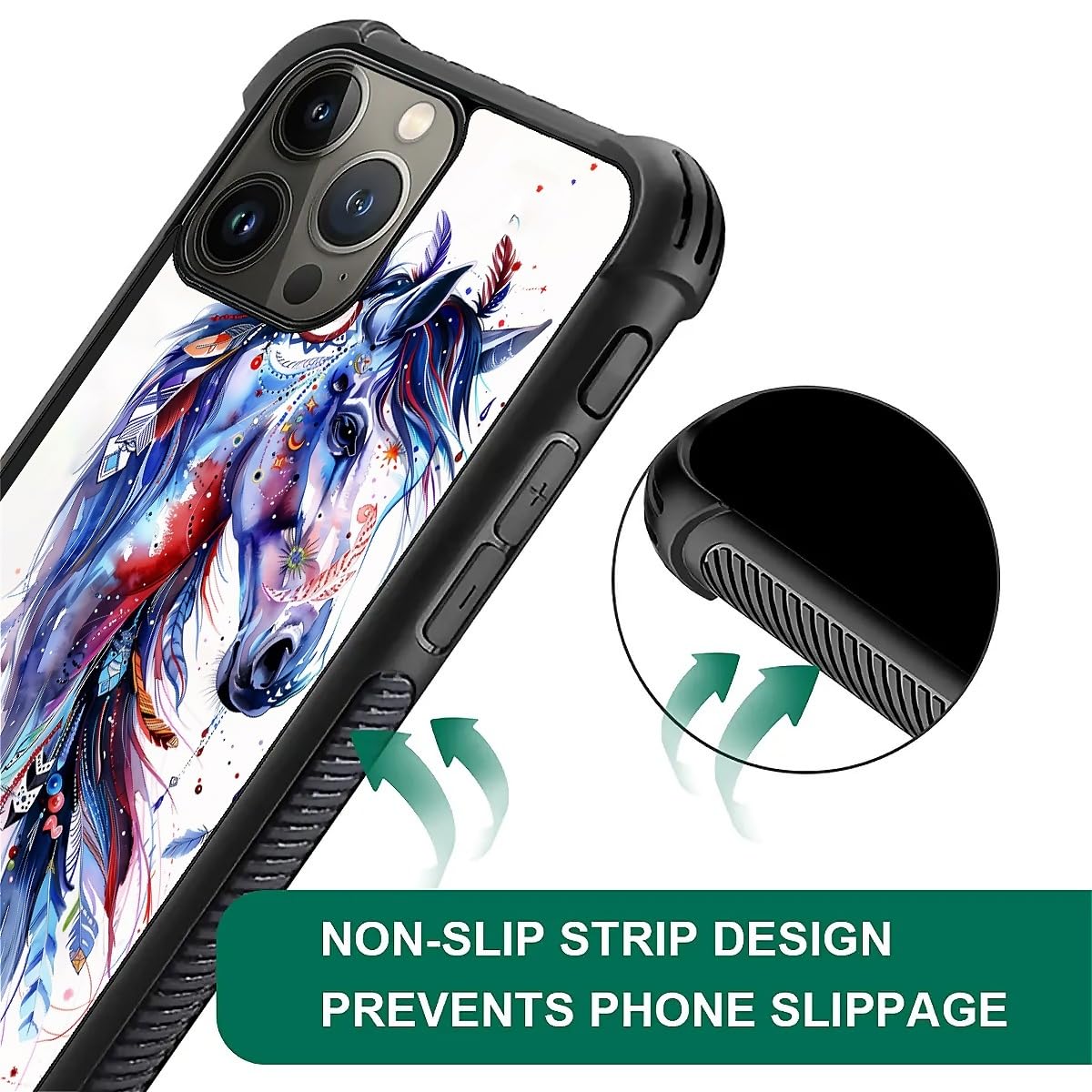 Carloca Compatible With Iphone 16 Pro Case, Drawing Sketch Rainbow Horse Art Fashion Pattern Design For Girl Shockproof Anti-Scr