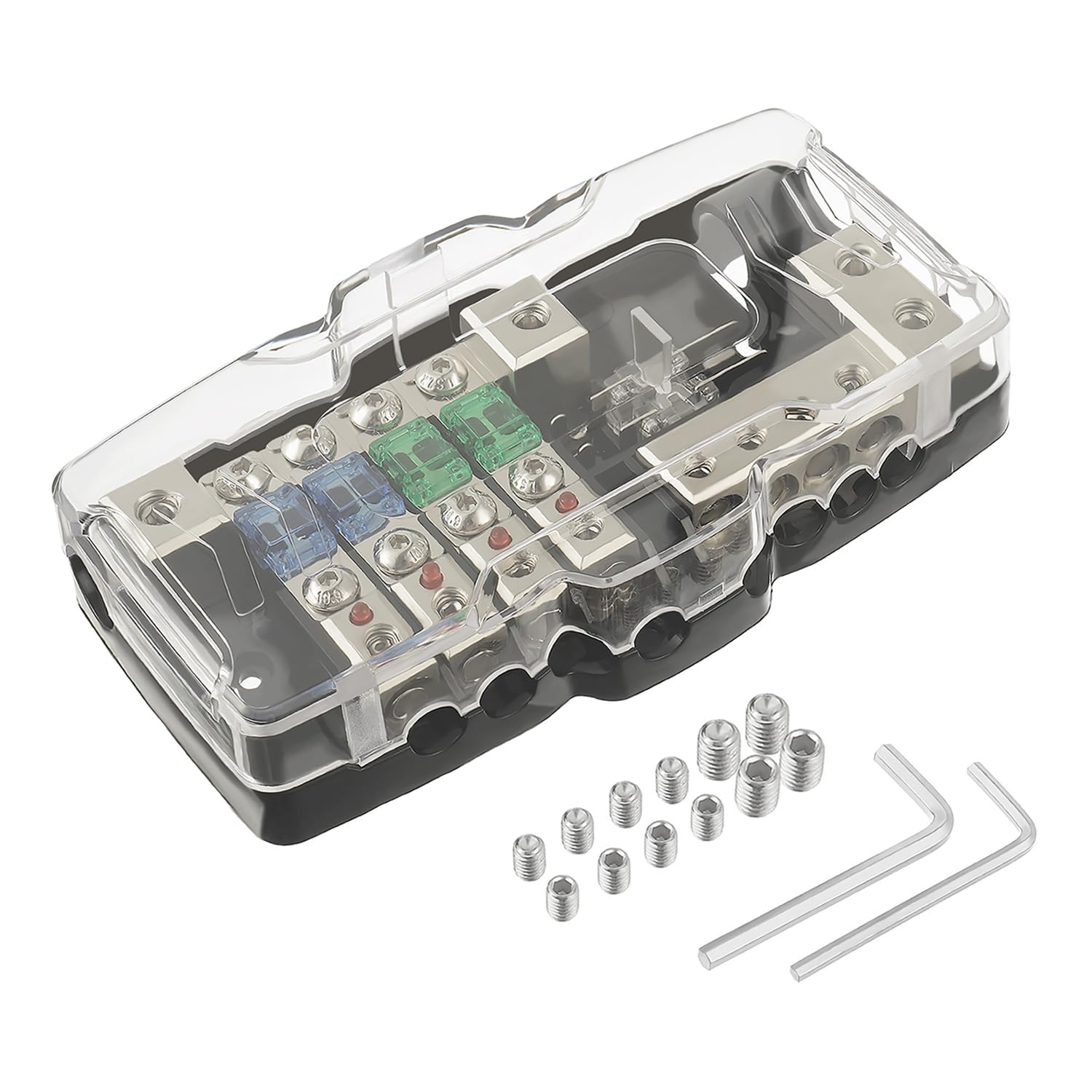 Sigandg Car Audio Distribution Block Fuse Holder Car Stereo 4 Way Midi (Mini Anl) Fuse Block 0/4 Gauge Fuse Block With Red Indic