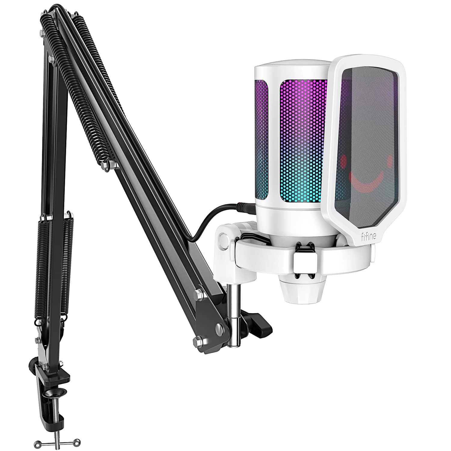 FIFINE Streaming Gaming USB Microphone Kit, PC Condenser RGB Mic Compatible with PS4/PS5, Plug and Play for Music Recording, Onl