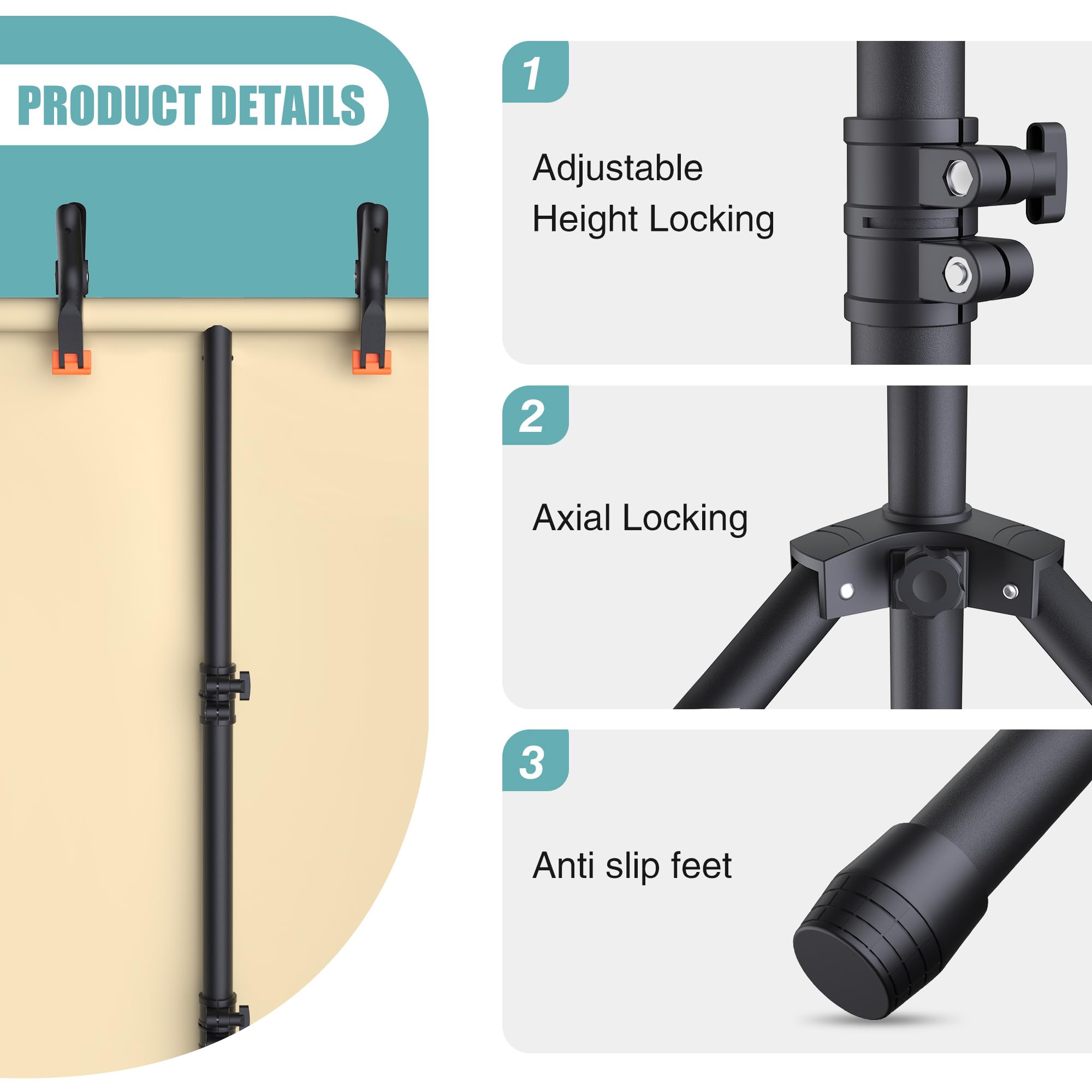 Womnwomn T Shape Backdrop Stand 8X7.2Ft, Height And Width Adjustable Background Stand For Parties,Green Screen Holder With 6 Spr