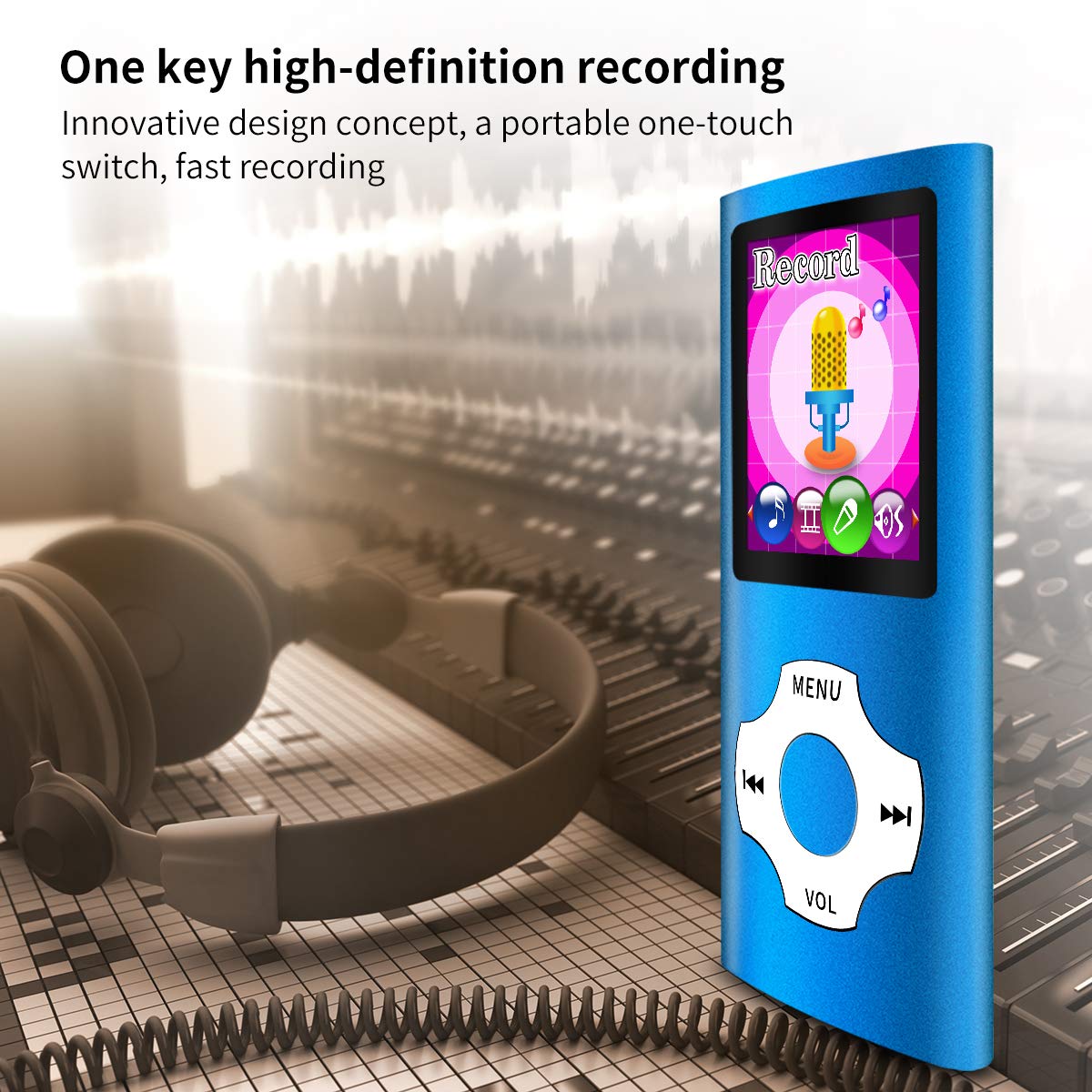 Wowsys Mp3/Mp4 Portable Player,1.8 Inch Lcd Screen And Card Slot,Max Support 64Gb Tf Card,Darkblue