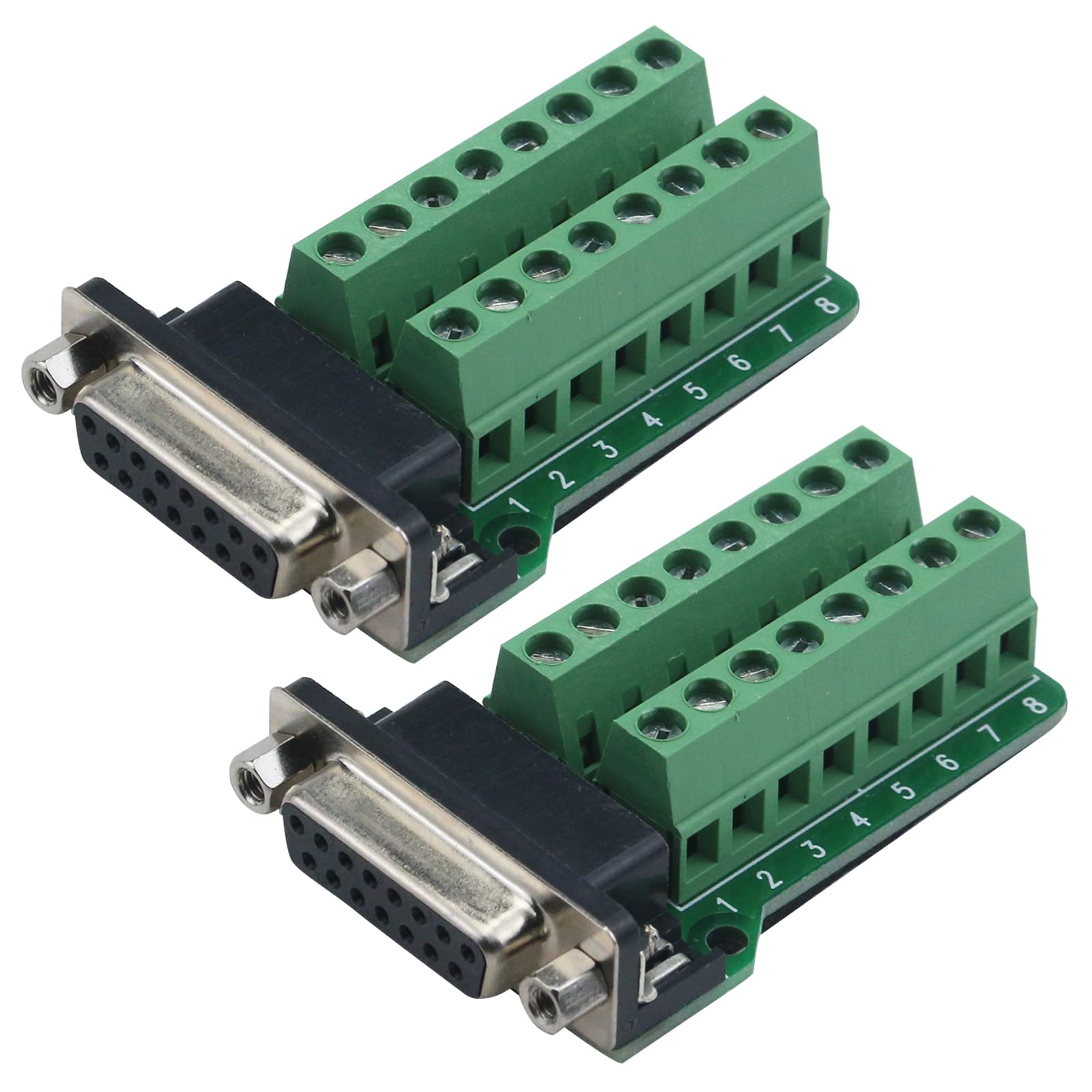 Antrader D-SUB 15pin Connector DB15 Female Adapter RS232 to Terminal Board Signal Module 2-Pack