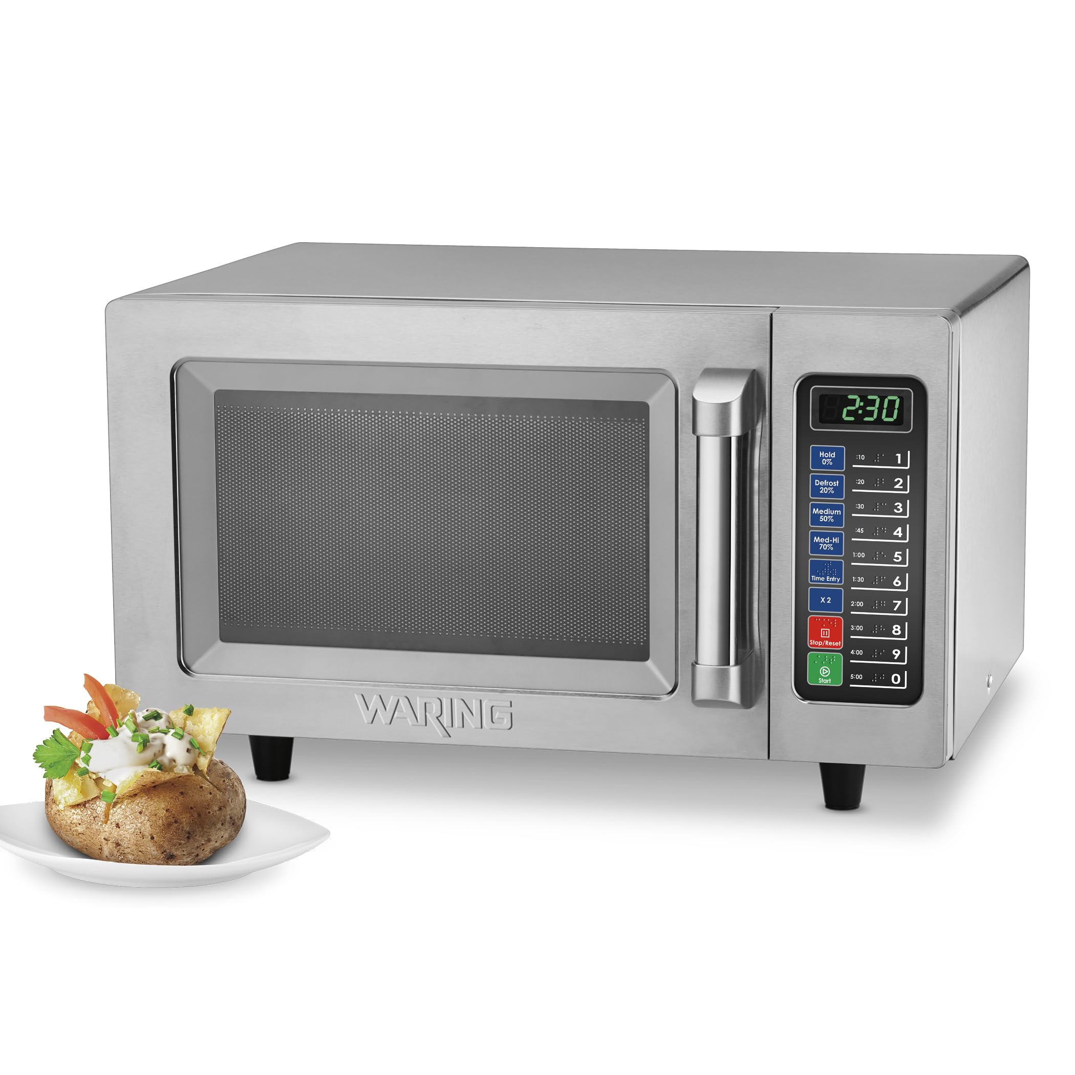 Waring Commercial Wmo90 Medium Duty Microwave Oven, 0.9 Cubic Feet, 10 Programmable Memory Settings, 5 Power Levels, Stainless S