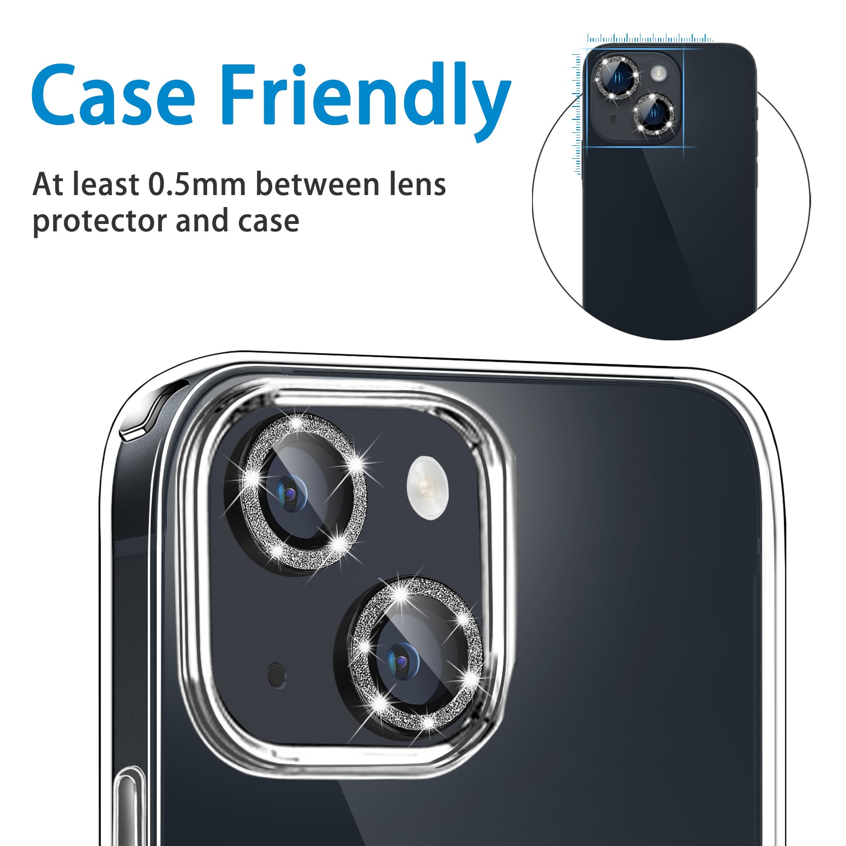 Hsefo Compatible With Iphone 13 Mini & 13 Camera Lens Protector, Bling Glitter 9H Tempered Glass Camera Cover Anti Scratch Shock