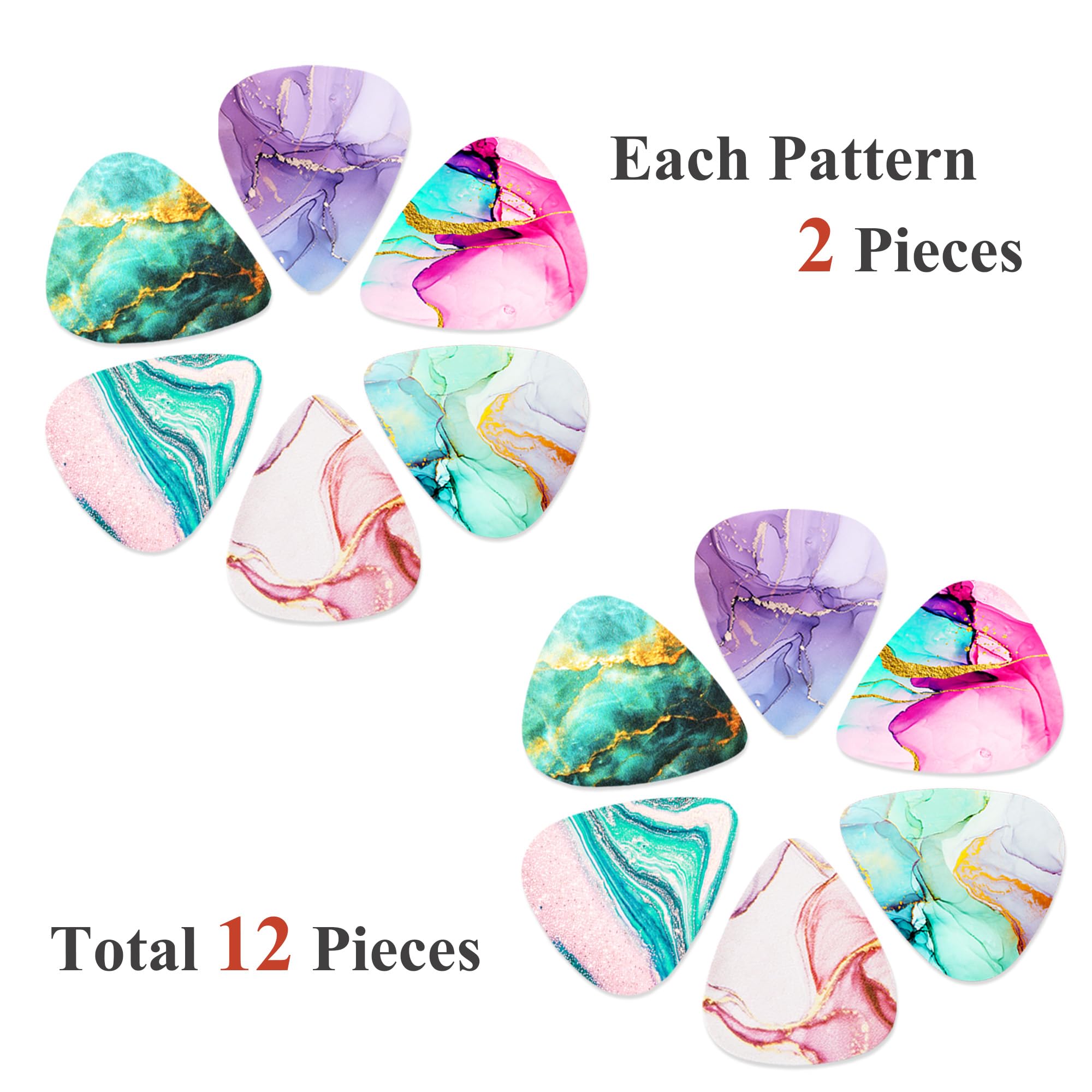 Cheliz 12 Pack 0.71Mm Stylish Colorful Celluloid Guitar Picks Plectrums For Guitar Bass(14 Ink Splashing), Medium