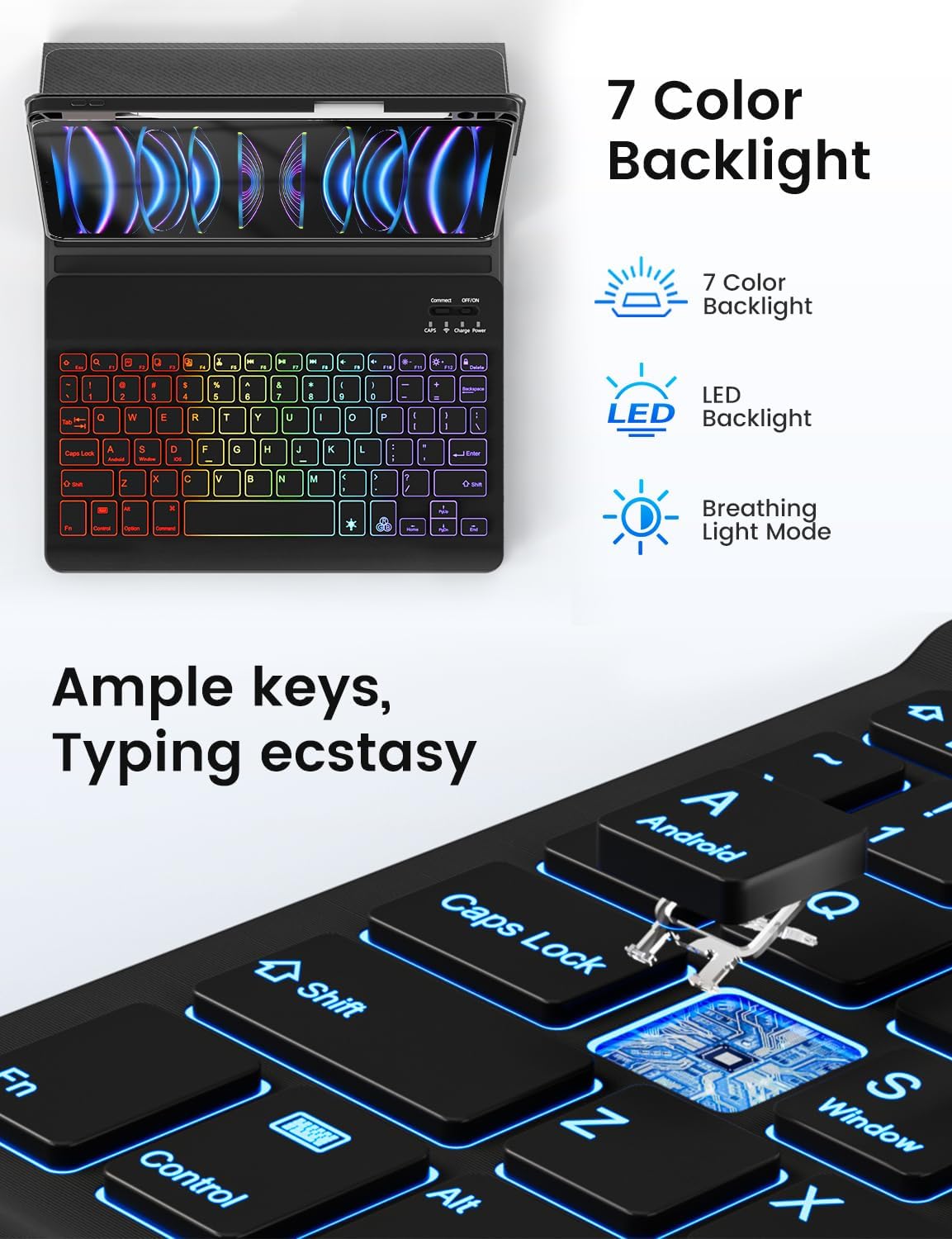 Oyeeice Keyboard Case For Ipad Air 11 Inch M2 & Air 5Th/4Th Generation   Backlit Wireless Detachable, Smart Folio Cover With Pen