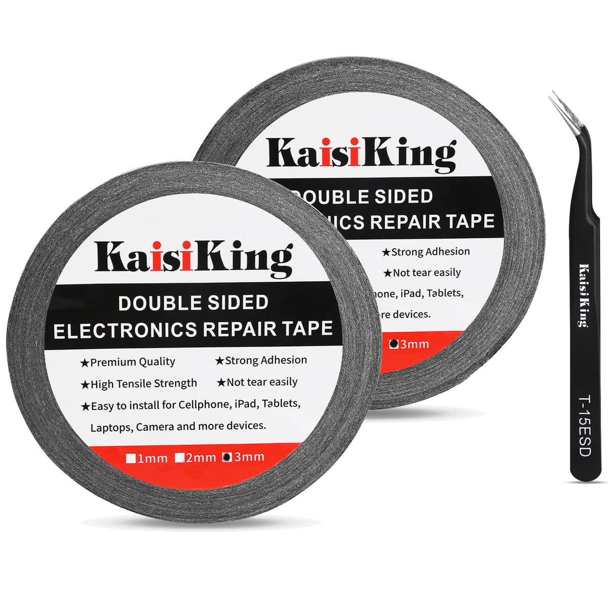 Kaisiking 2Pcs 3Mm X 50M Lcd Repair Tape Phone Screen Adhesive Tape Lcd Touch Screen Repair Tape With 1 Tweezers For Cell Phone,