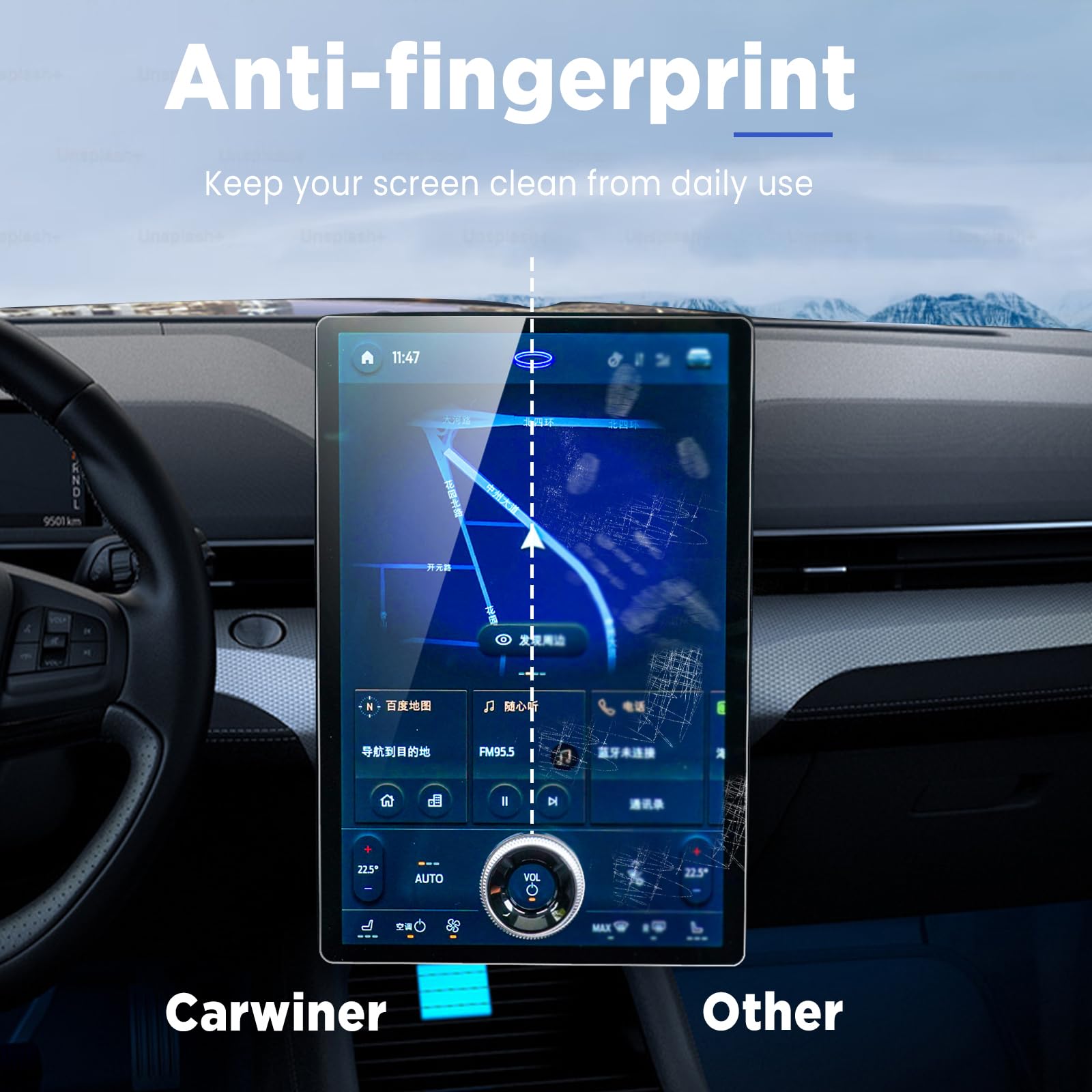 Carwiner Screen Protector For Mustang Mach E 2021 2025 Accessories, Ford F150 Lightning 2022 2025 15.5 Inch Tempered Glass For Ford F 150 & Mach E Anti Glare Fingerprint Navigation Protection
