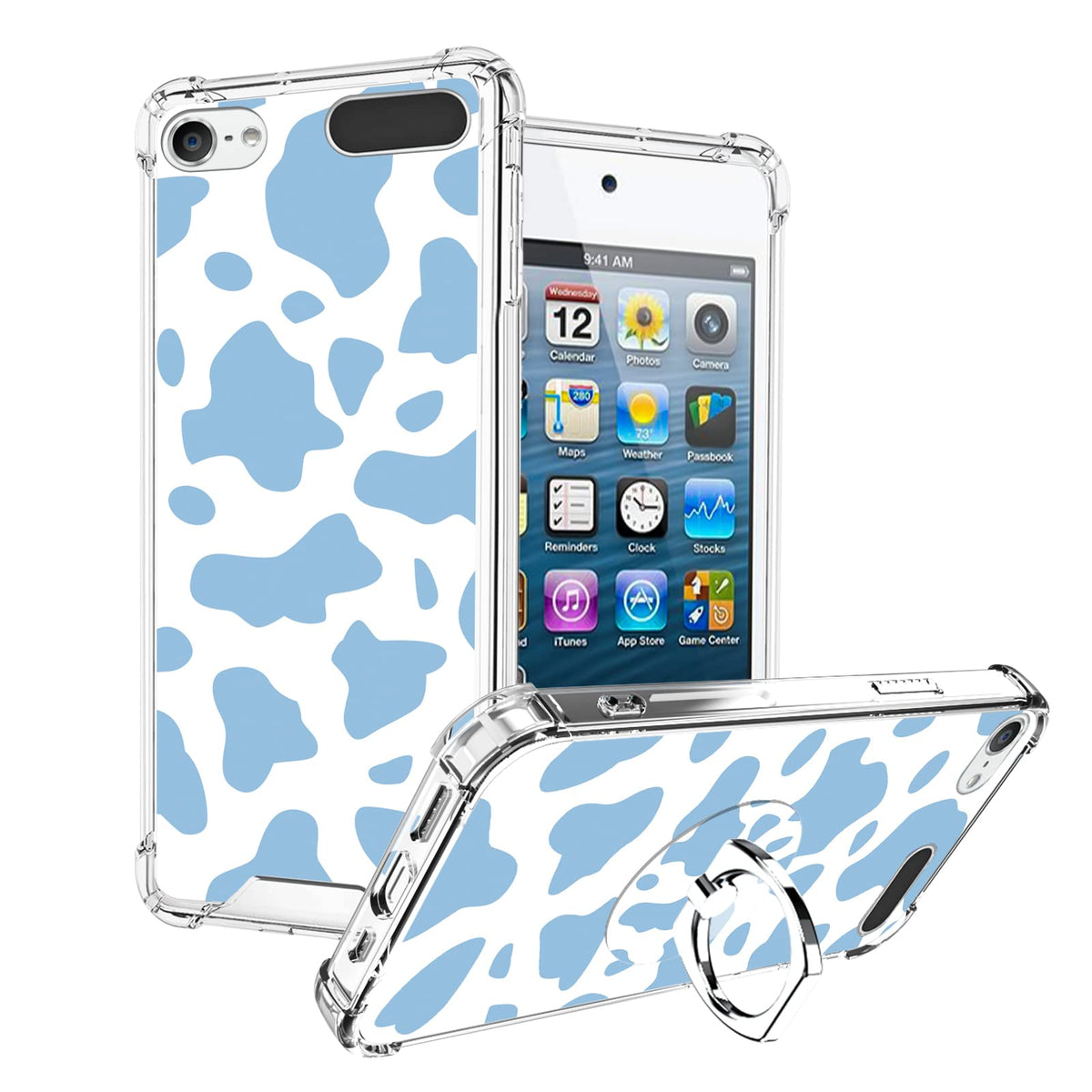 Ook Compatible With Ipod Touch 7/6/5 Generation Case Ring Holder For Girls Woman,Soft Tpu Bumper Pc Back Shockproof Protective C