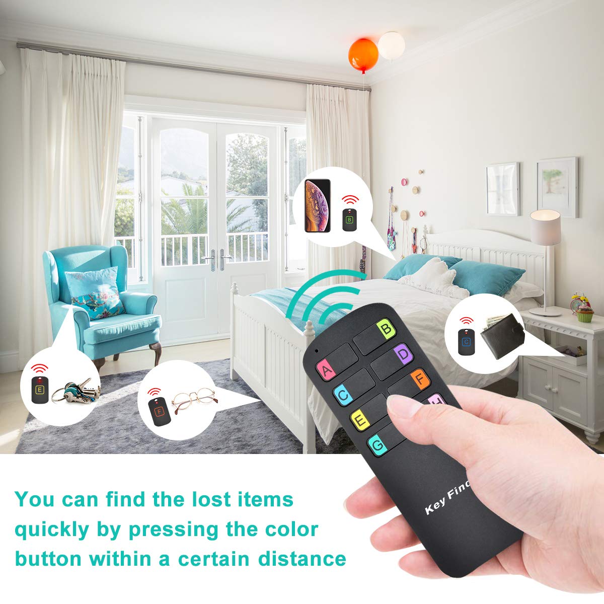 Key Finder Locator,Wireless Rf Item Locator With Letters Key Tracker With 85Db Loud Beeping Sound And 115 Feet Remote Control 8