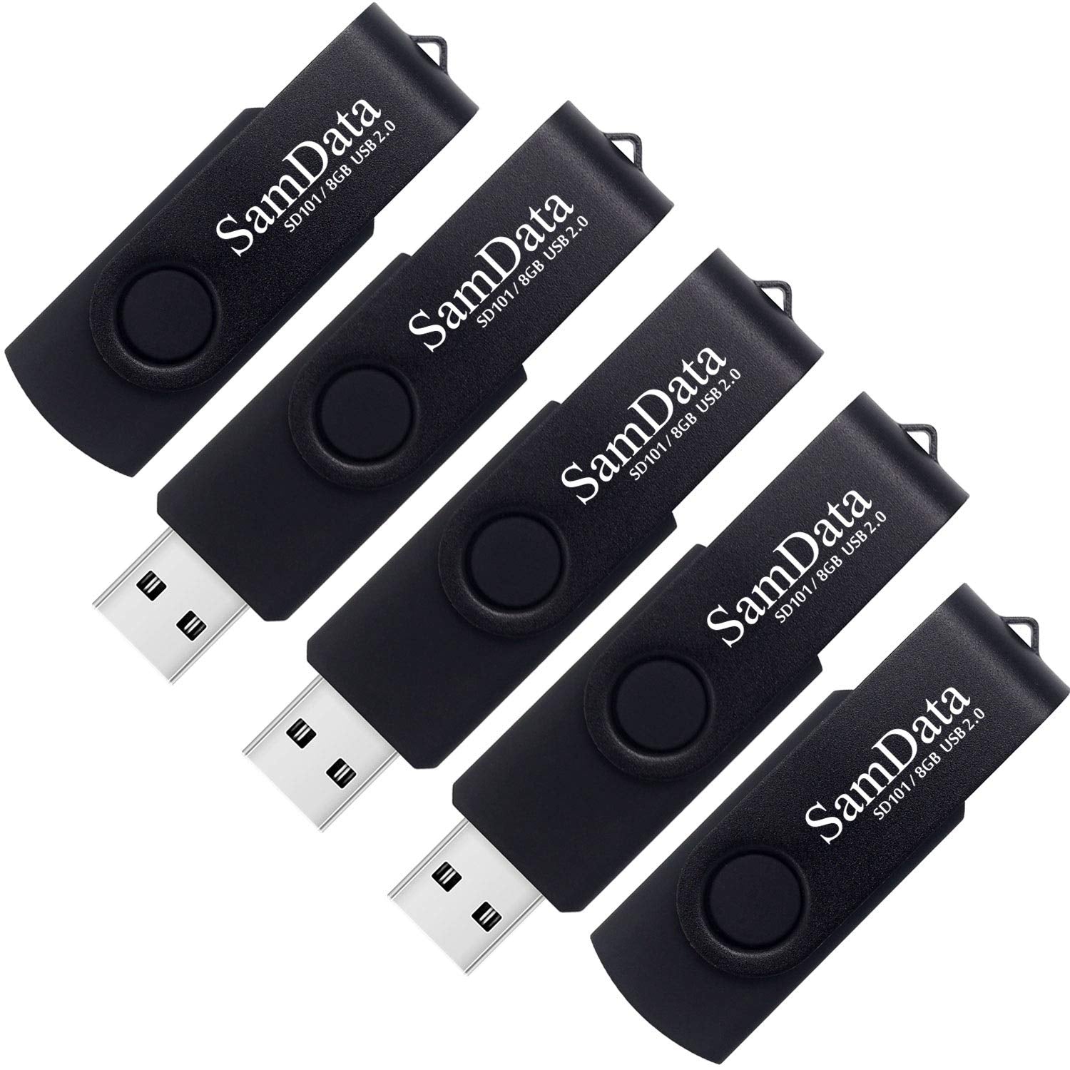 Samdata Usb Flash Drive 8Gb 5 Pack Usb 2.0 Thumb Drive Swivel Memory Stick Data Storage Jump Drive Zip Drive Drive With Led Indicator (Black, 8Gb 5Pack)
