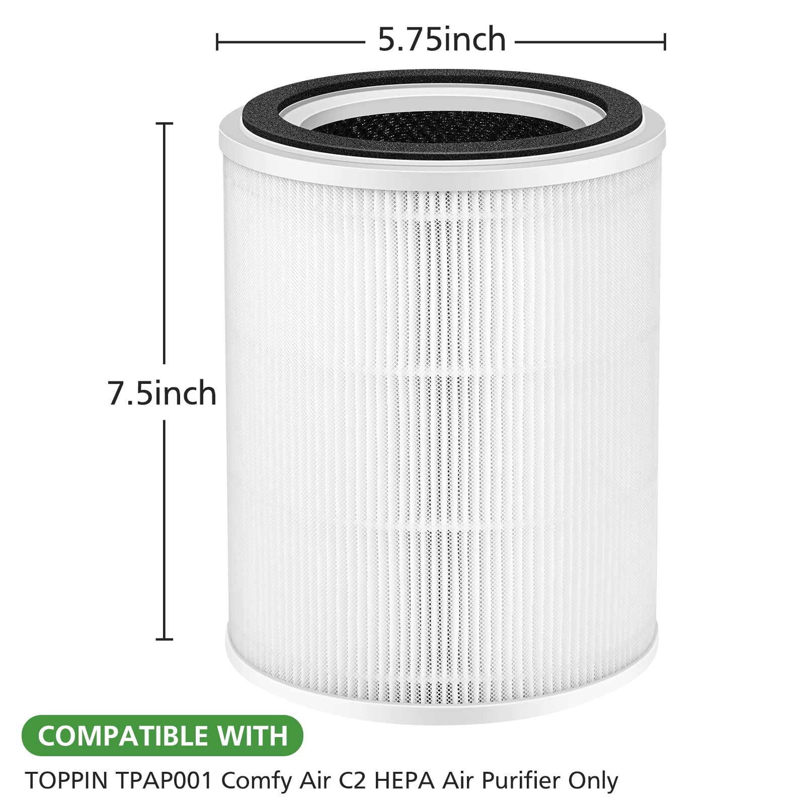 Tpap001 H13 True Hepa Air Filter, Only Compatible With Toppin Tpap001 Comfy Air C2 Air Purifier, H13 True Hepa Filter For Toppin