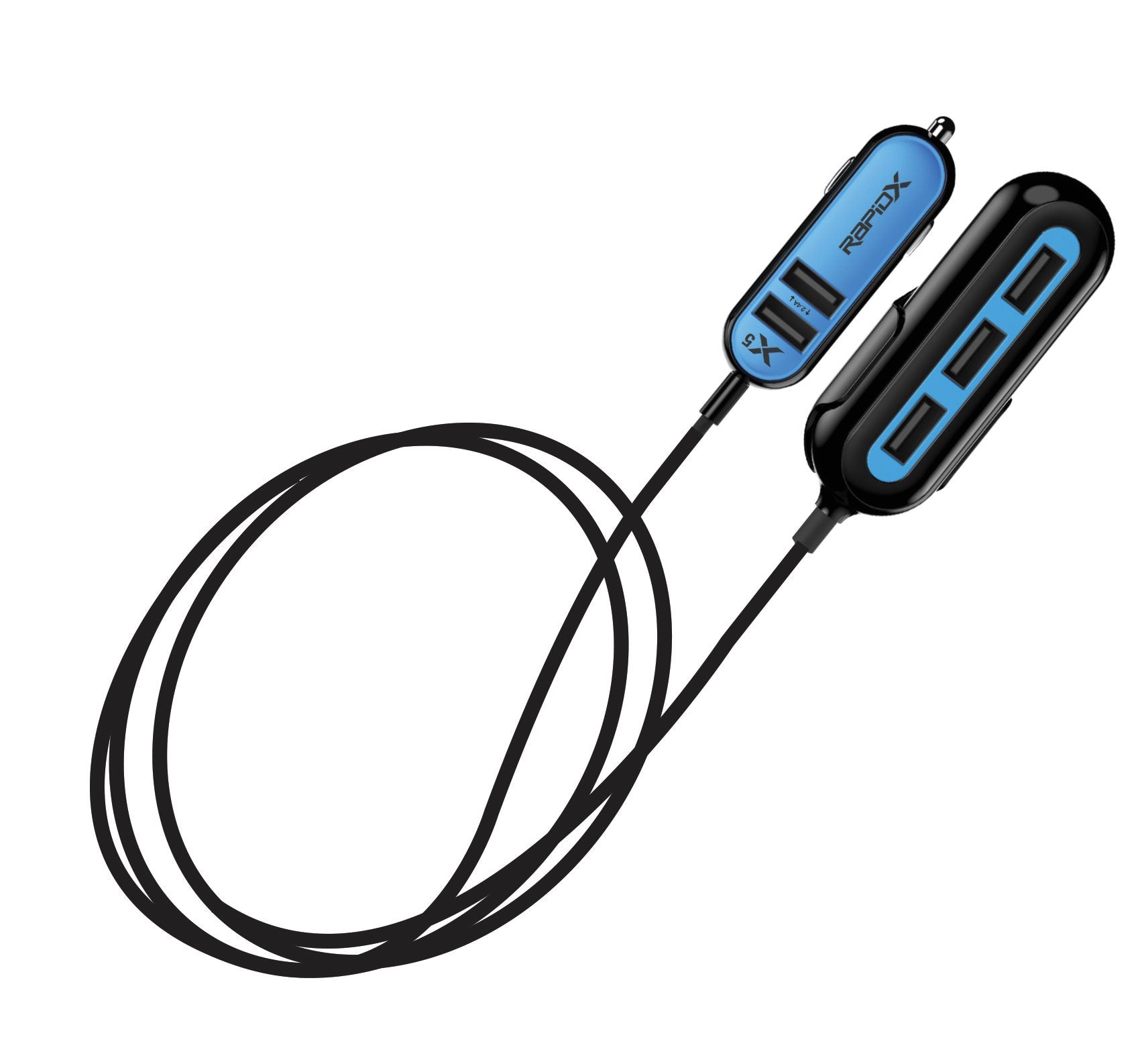 Rapidx X5 Car Charger With 5 Usb Ports For Iphone And Android   Blue