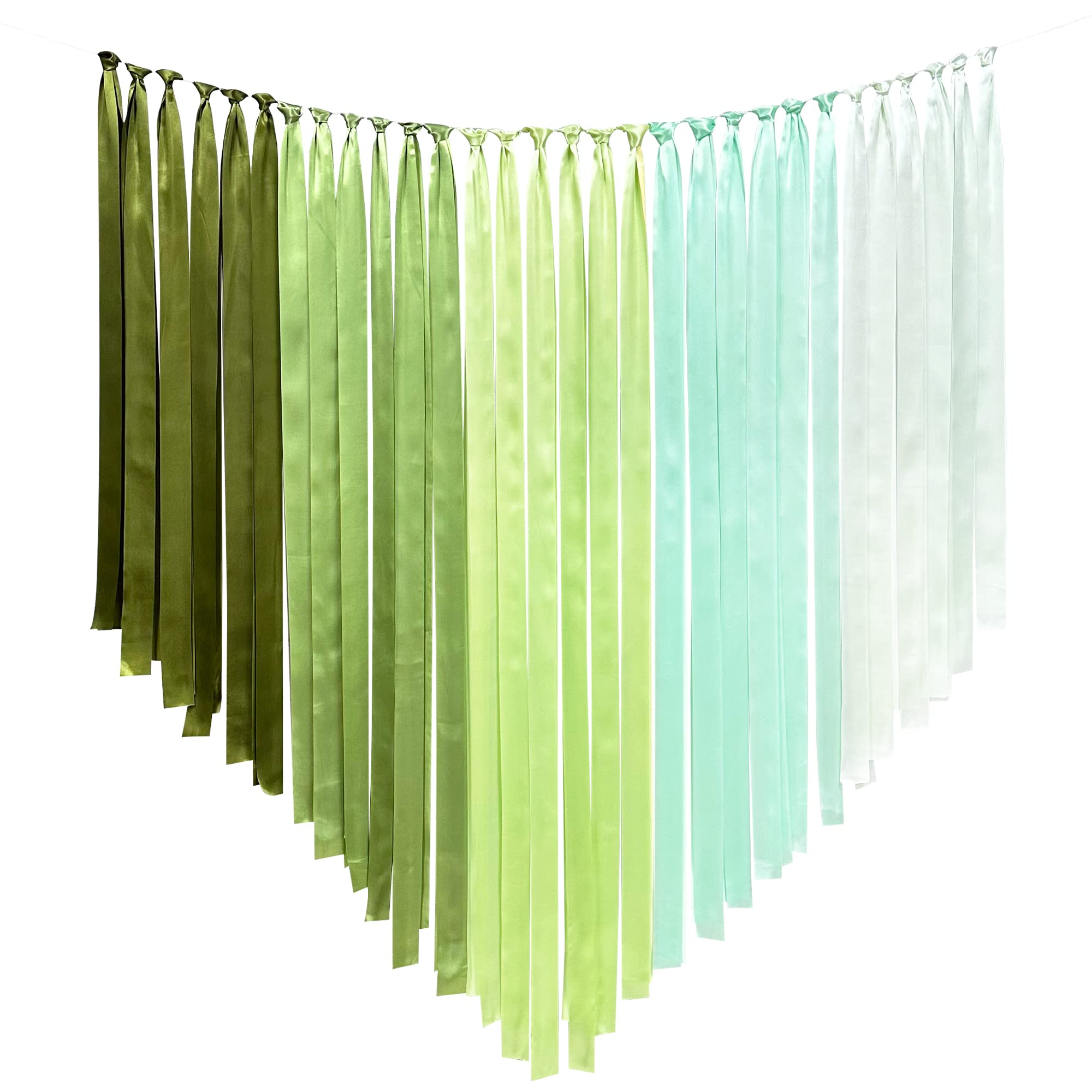 Sage Green Party Decorations Ombre Sage Green With Aqua Streamer Backdrop 197 Ft  1.97'' Wide Satin Ribbon Dusty Green Fringe Ha