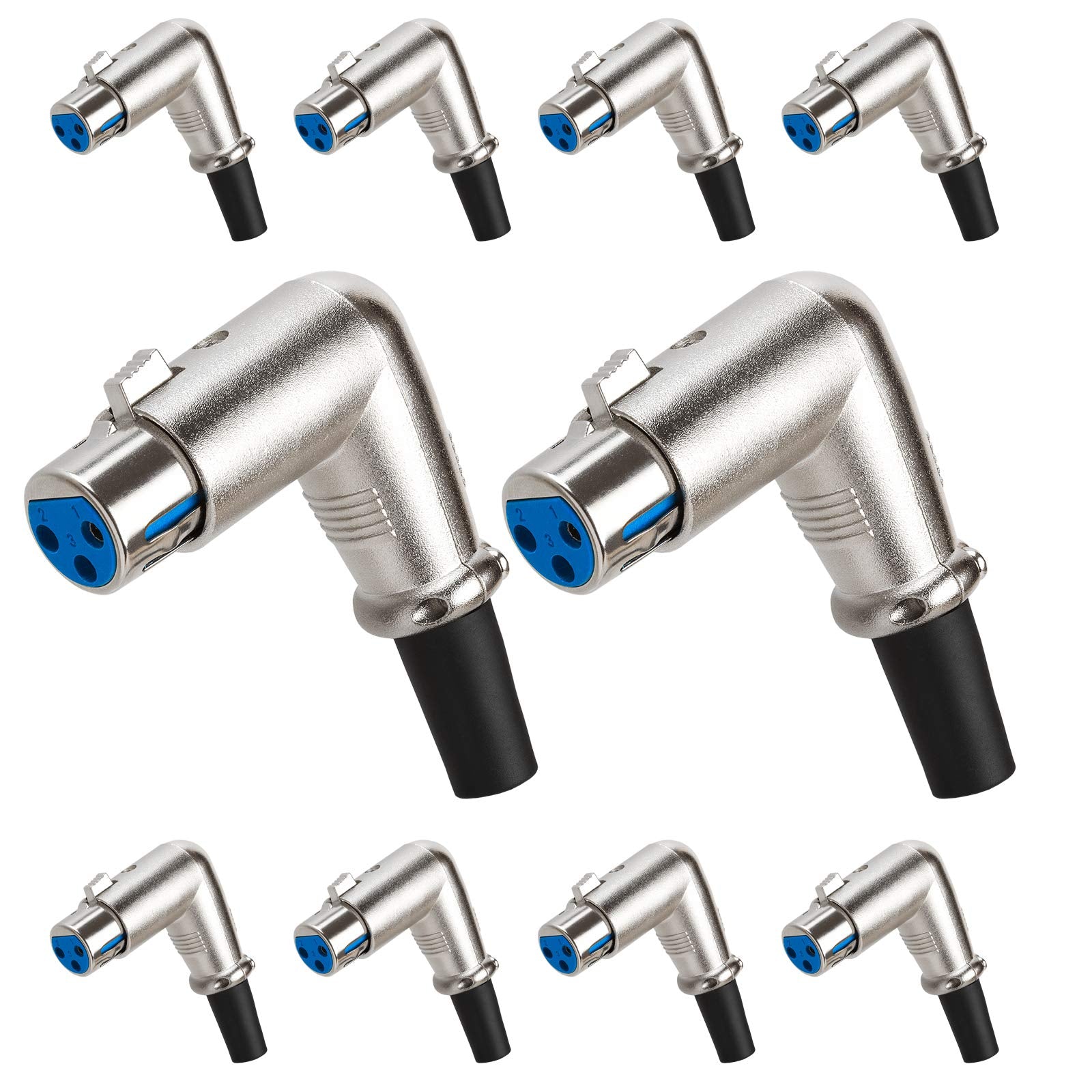 Cmple   [10 Pack] 3 Pin Xlr Female Microphone Connector, 90 Degree Right Angled, Mic Adapter For Loudspeakers, Headsets