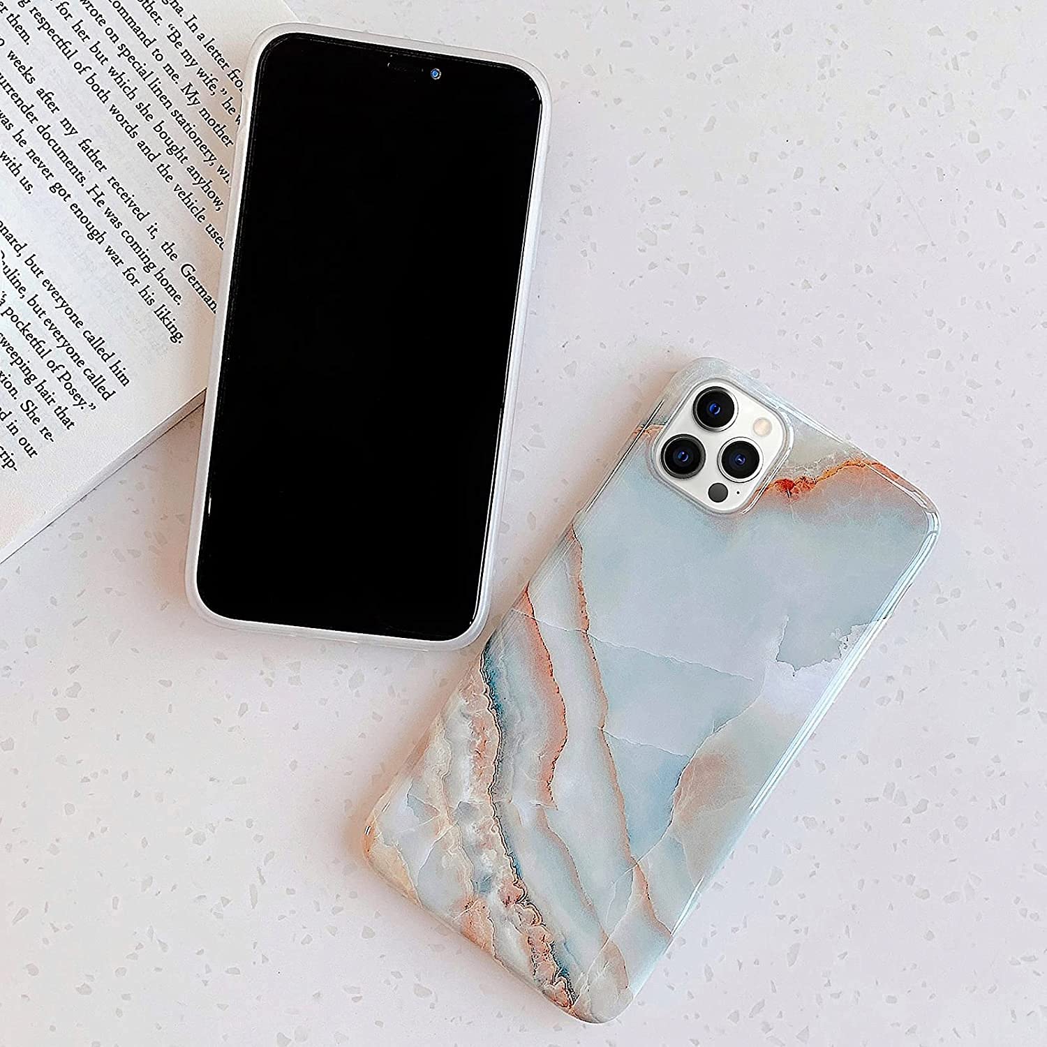 J.West Case Compatiable With Iphone 13 Pro Max 6.7 Inch,Unique Grey Marble Print Pattern Agate Slice Stone Design Soft Tpu Slim
