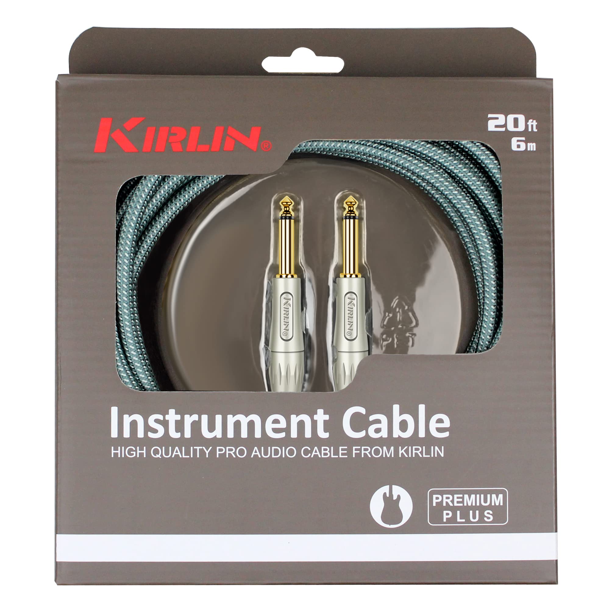 Kirlin Cable Iwb-201Pfg-10/Ol 10-Feet 1/4-Inch Straight Premium Plus Instrument Cable, Olive Green Tweed Woven Jacket