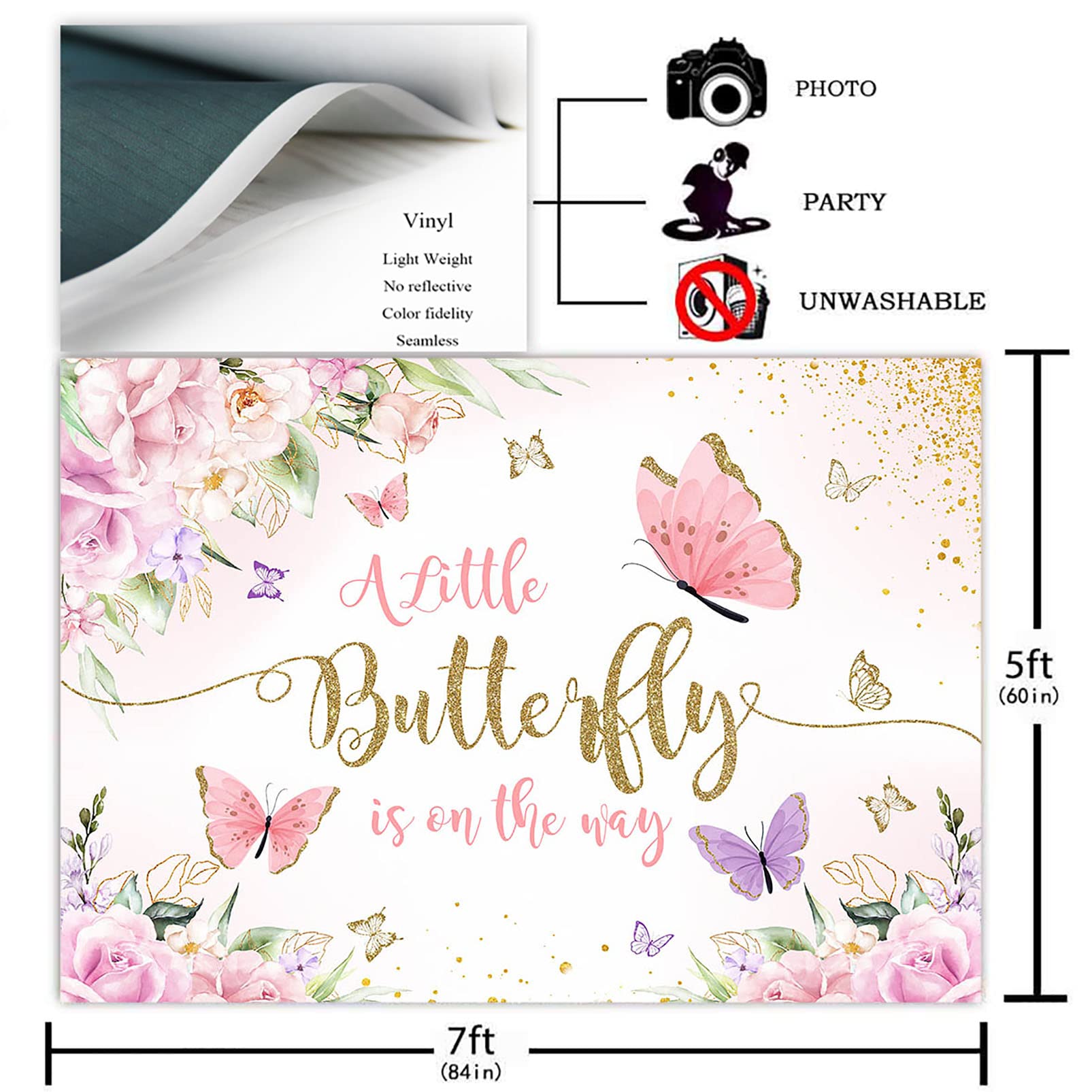 Avezano Butterfly Baby Shower Backdrop For Girl'S A Little Butterfly Is On The Way Princess Party Decorations Photography Backgr
