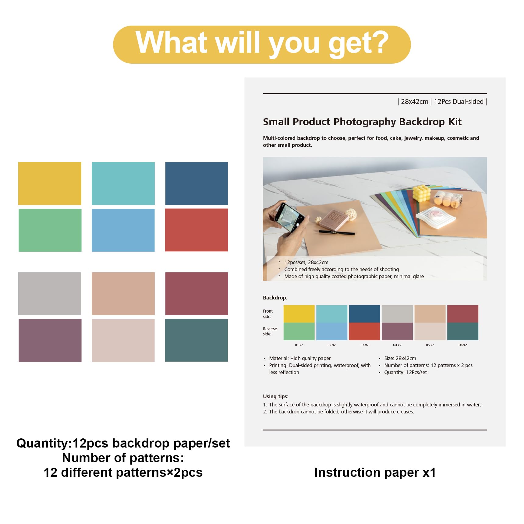 Meking 12Pcs 12Patterns Product Photography Backdrops,Photo Backdrop Double Sided Morandi Tabletop Photo Background For Food/Mak