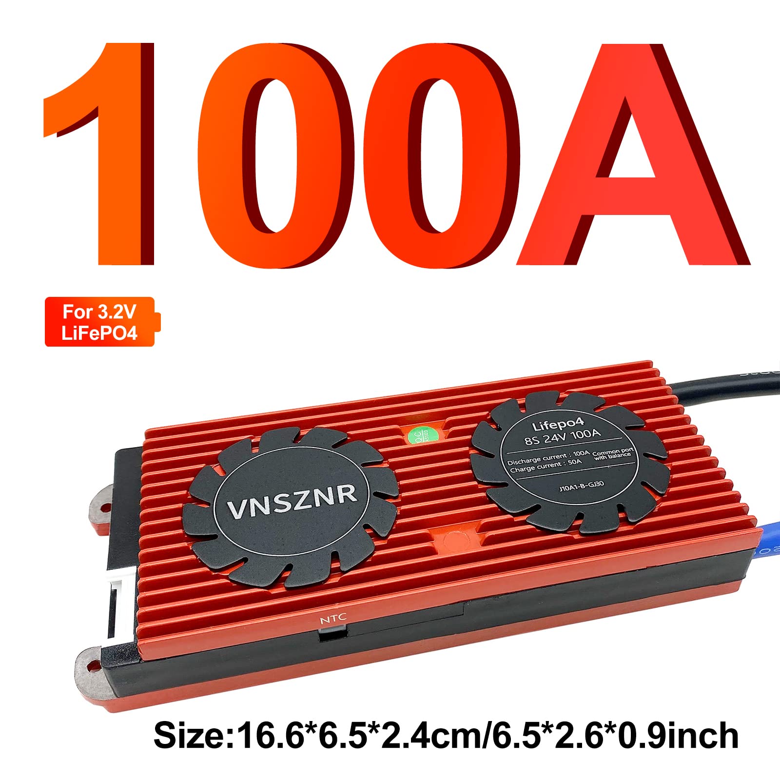 Vnsznr Lifepo4 Bms 8S 24V 100A Lithium Iron Phosphate Battery Management System Pcb Protection Board With Balance Leads Wires Fo