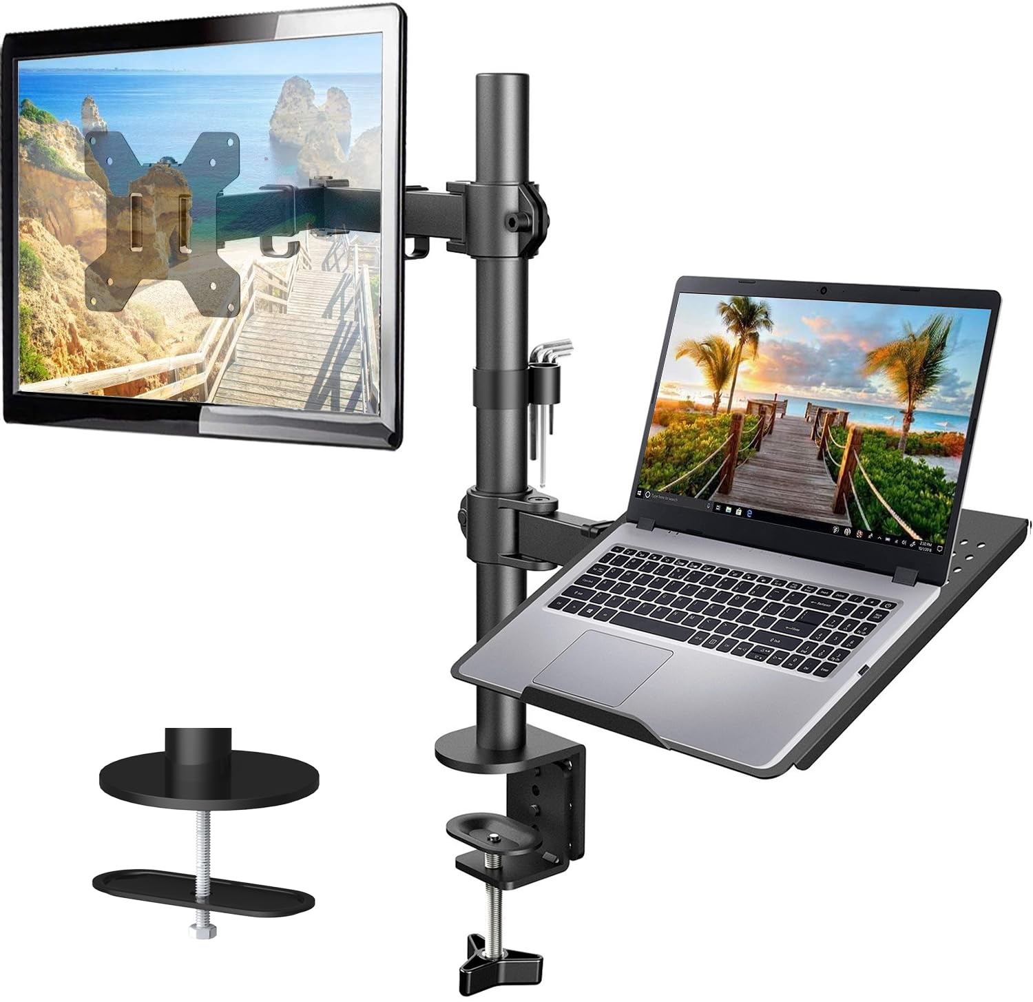 Huanuo Laptop Monitor Mount, Single Monitor Desk Mount Holds 13 32 Inch Computer Screen, Laptop Notebook Desk Mount Stand Fits Up To 17 Inch, Fully Adjustable Weight Up To 22 Lbs