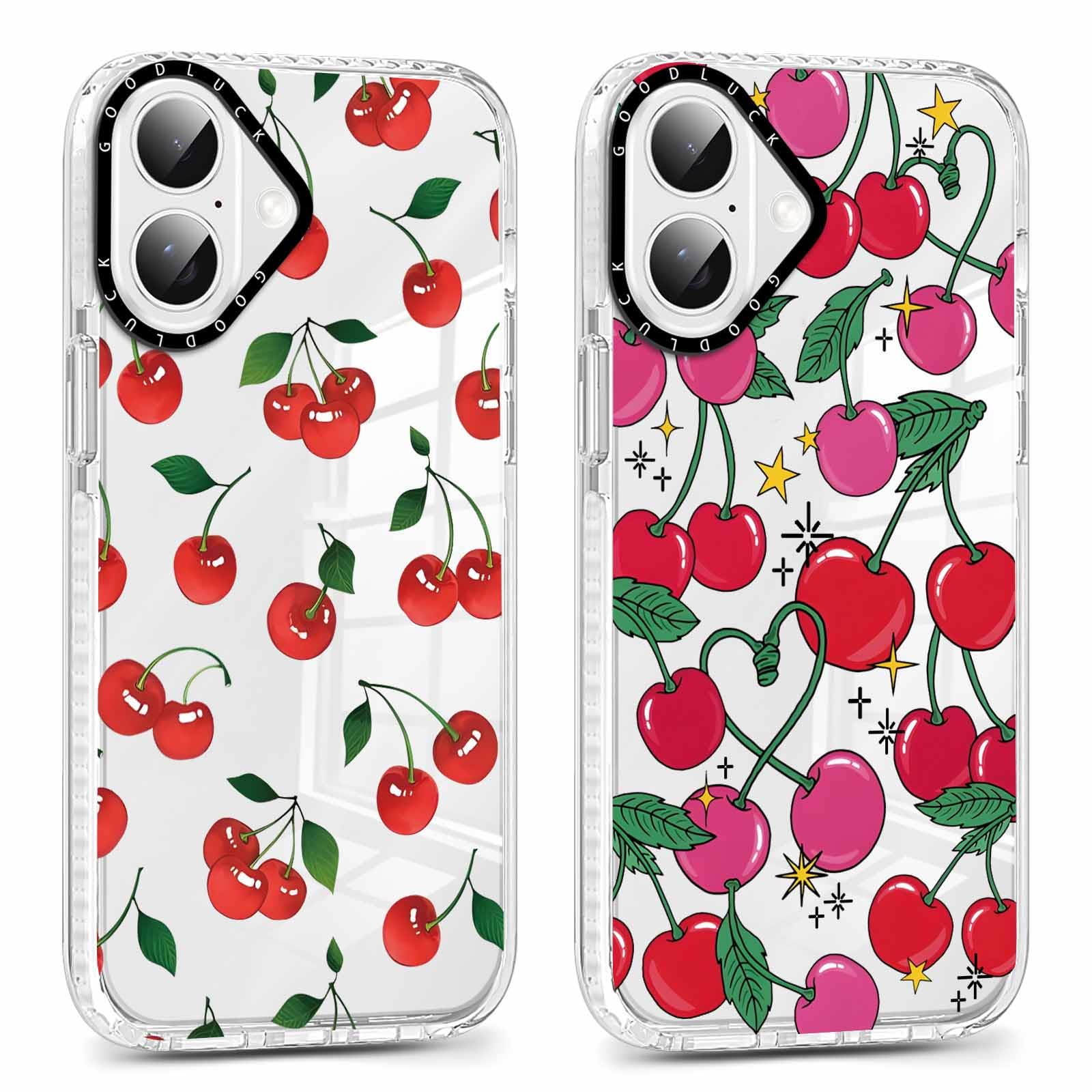 Rumdey 2 Pack Cute Clear Cherry Phone Case For Iphone 16 Plus 6.7 Inch, Aesthetic Trendy Soft Slim Fashion Protective Shockproof