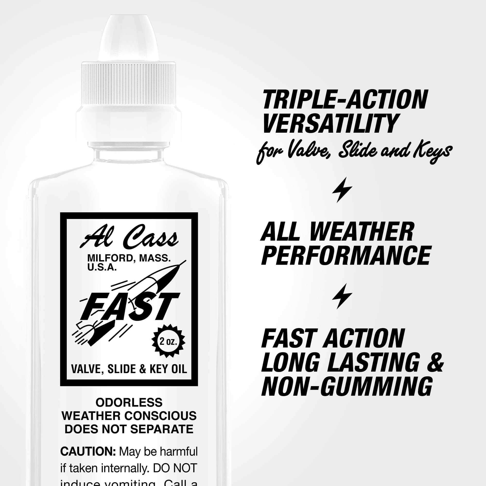 Official Al Cass Fast Valve, Slide & Key Oil | 2 Oz Bottle | Odorless, Non-Gumming Lubricant For Brass Instruments | Trusted By