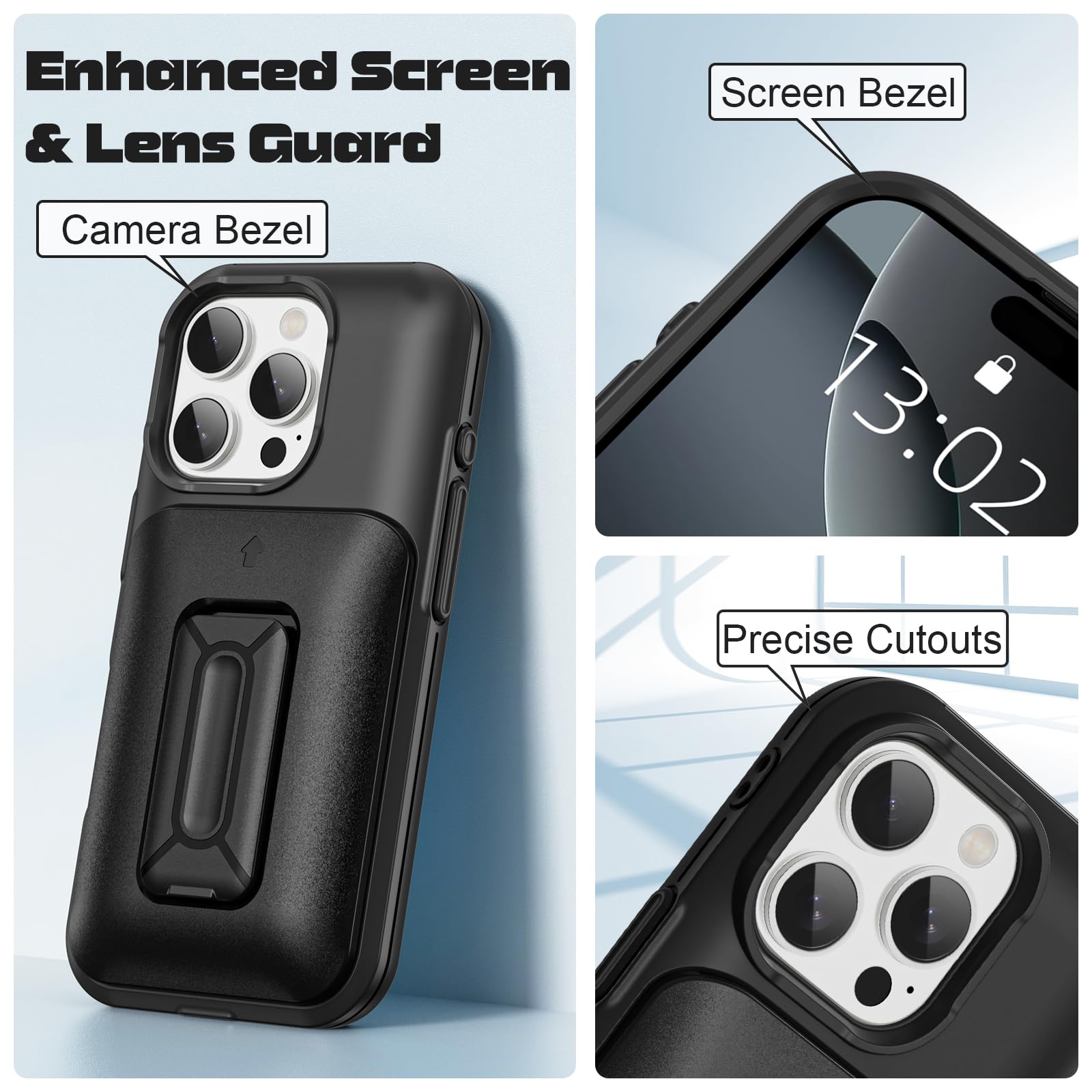 Samonpow For Iphone 16 Pro Case Wallet With Card Holder [3 Cards] & Stand Heavy Duty Protective Shockproof Hidden Card Slot Wall