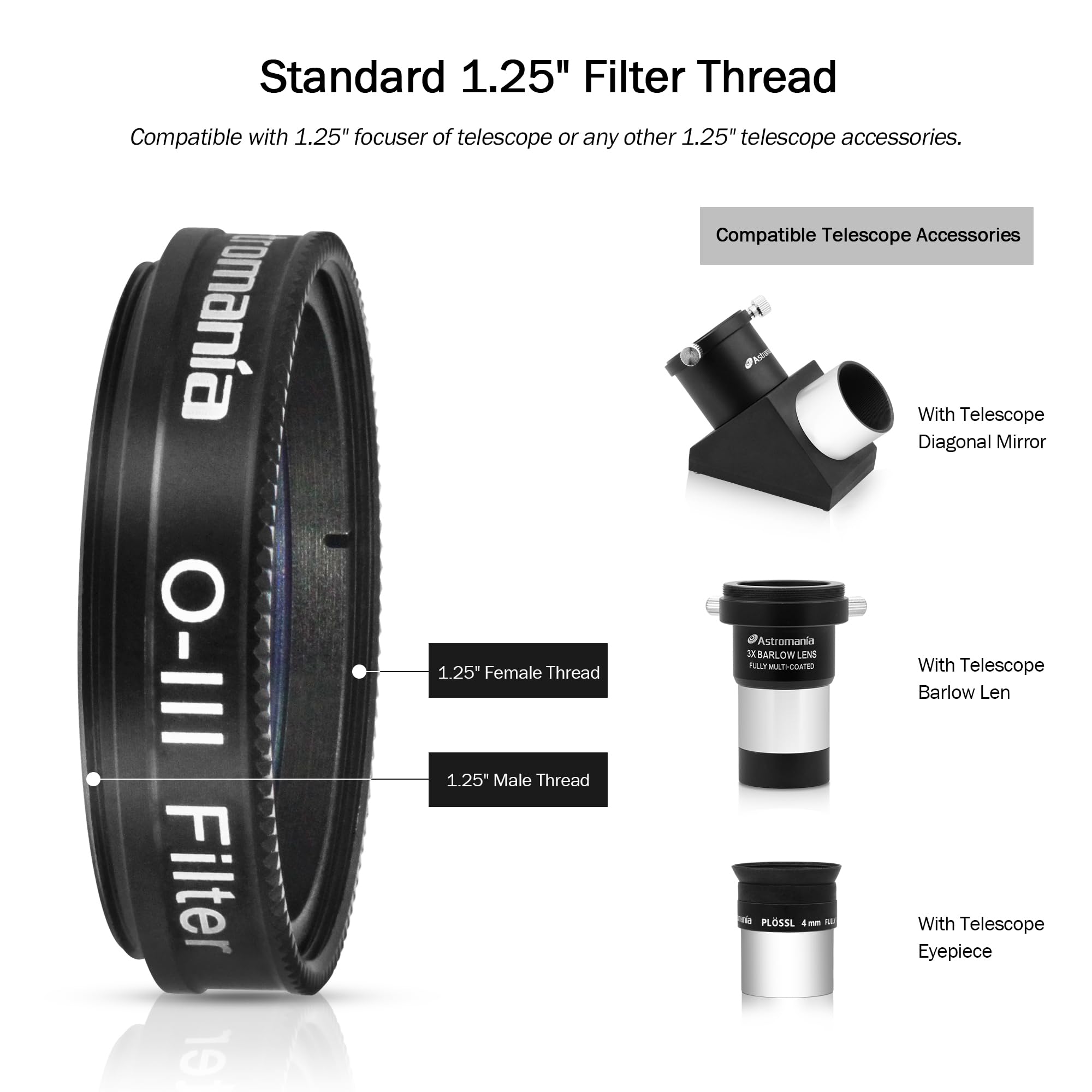 Astromania 1.25" O-III Filter for Nebulae Observation - Enhances Contrast