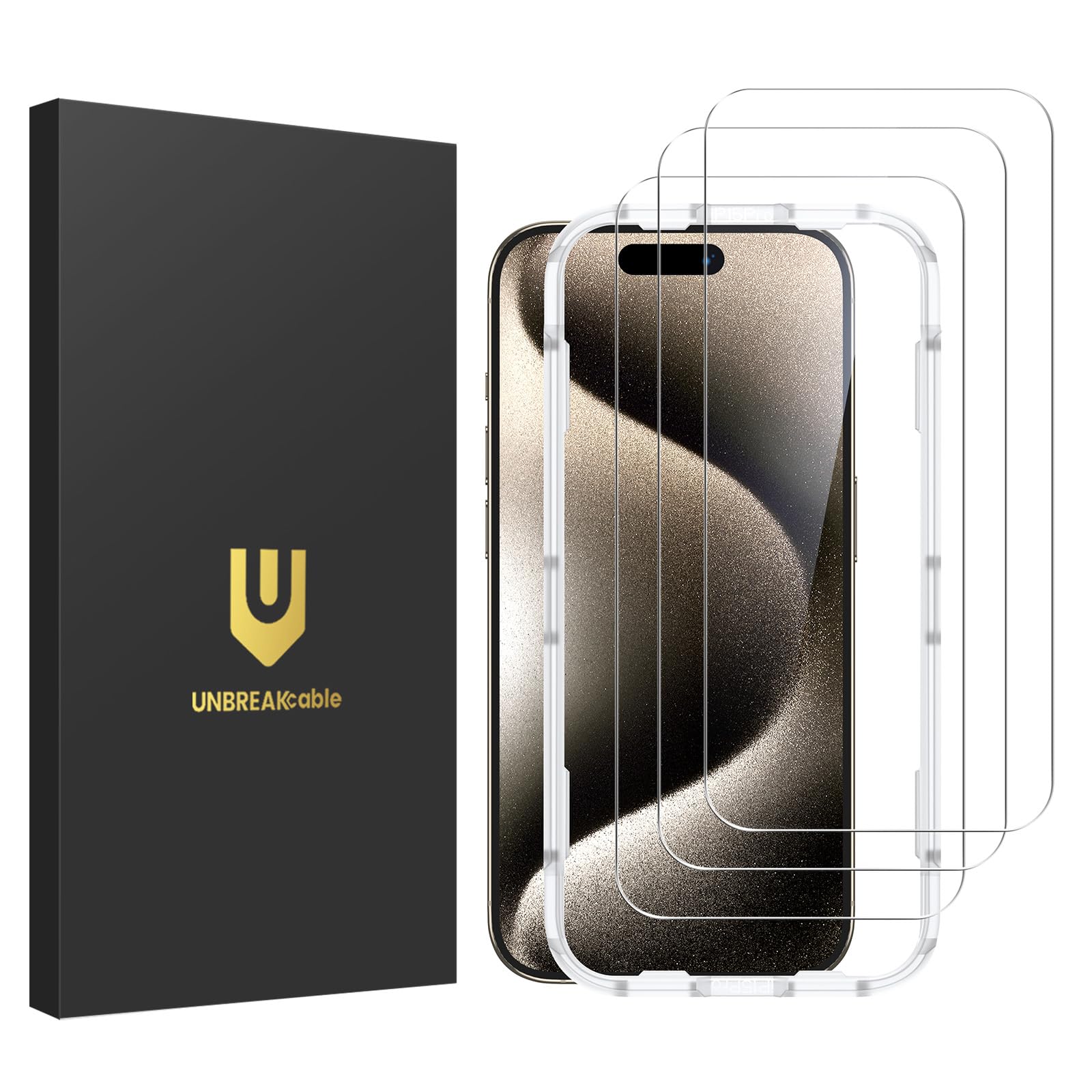 Unbreakcable Shatterproof Tempered Glass Screen Protector For Iphone 15 Pro [3 Pack] [Easy Installation Frame] [9H Hardness] [99