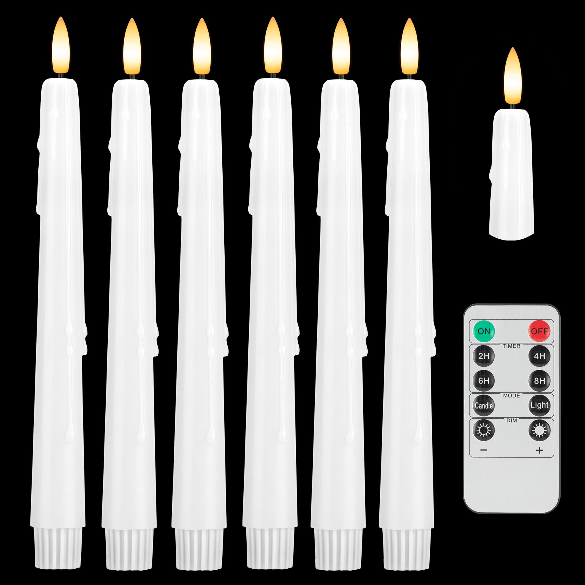 Sehnsy Dripless Flameless Taper Candles 9.6'', Battery Operated Led Candles With Remote And Timer, Unique Candlesticks With 3D F