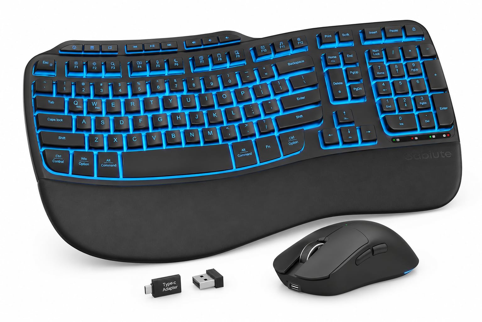 SABLUTE Wireless Keyboard and Mouse Combo, Rechargeable Wave Keyboard