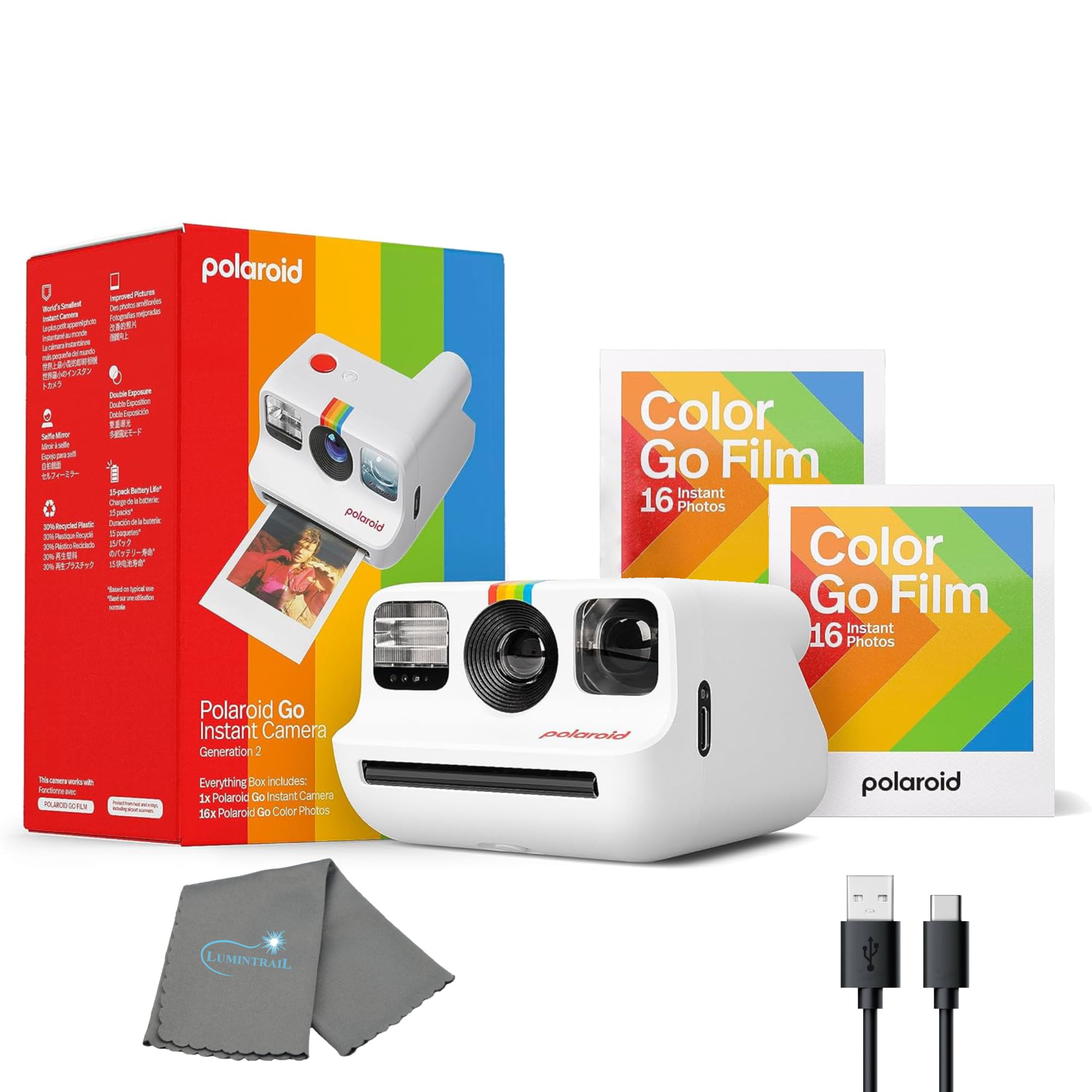 Polaroid Generation 2 Go Instant Mini Camera Starter Set, White Instant Camera With 32 Polaroid Go Color Instant Film Bundle, Wi