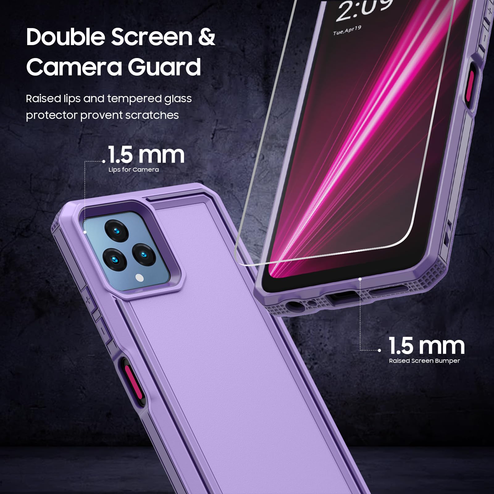 Lekevo For Revvl 6 5G / Revvl 6X 5G Phone Case, With Screen Protector & Camera Lens Cover, Heavy Duty Dual Layer Case, Military