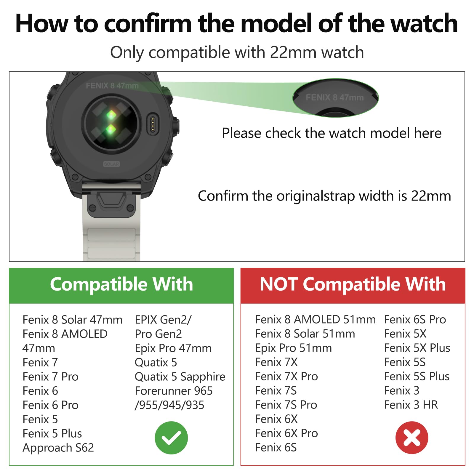 Mysnbkn Watch Bands Compatible With Garmin Fenix 8 47Mm / Fenix 7 / Fenix 6, 22Mm Double Sided Silicone Magnetic Watch Band Soft