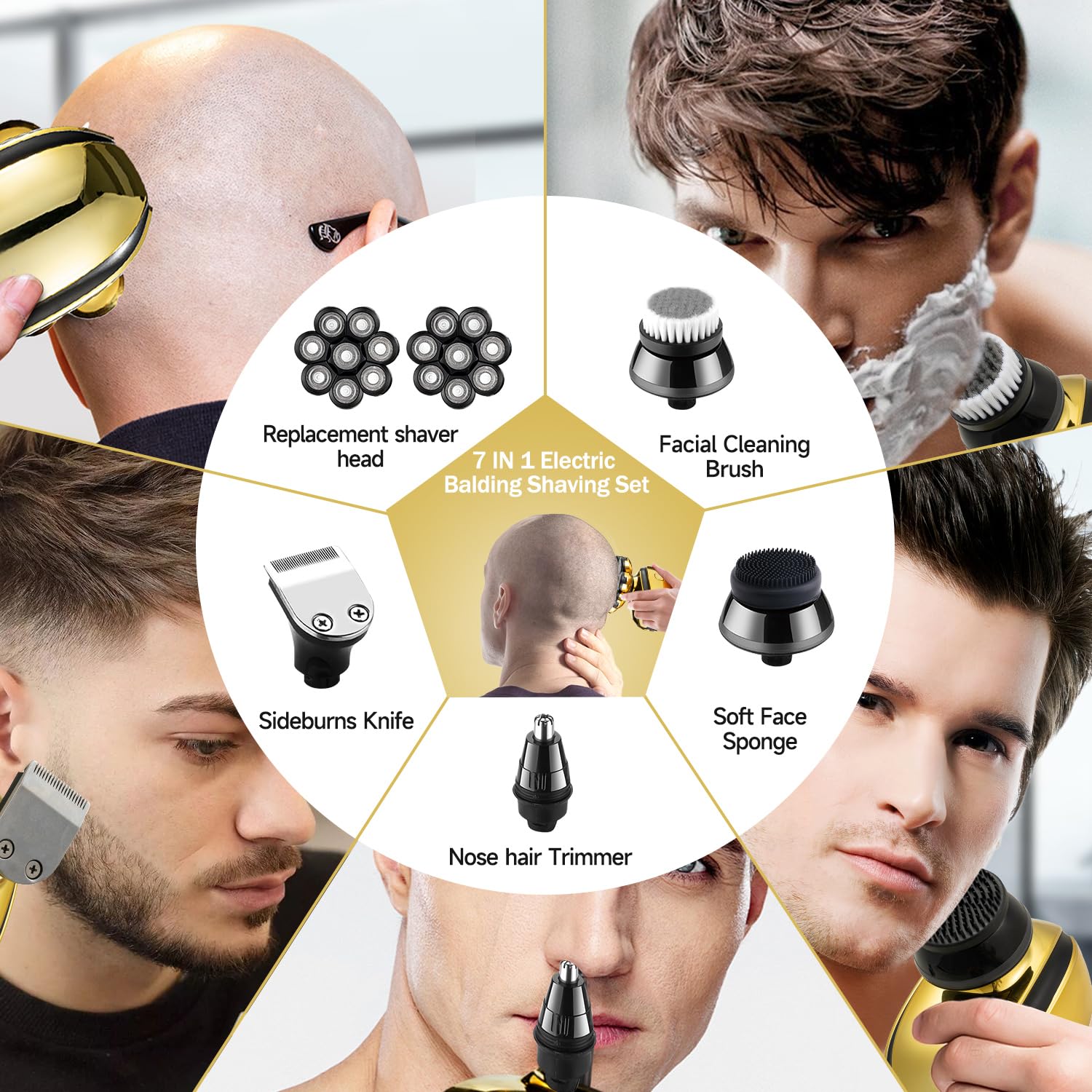 Votmoni Head Shavers For Bald Men Multifunctional Electric Razor Rechargeable 8D Rotary Shaver Mens Balding Grooming Kit With No