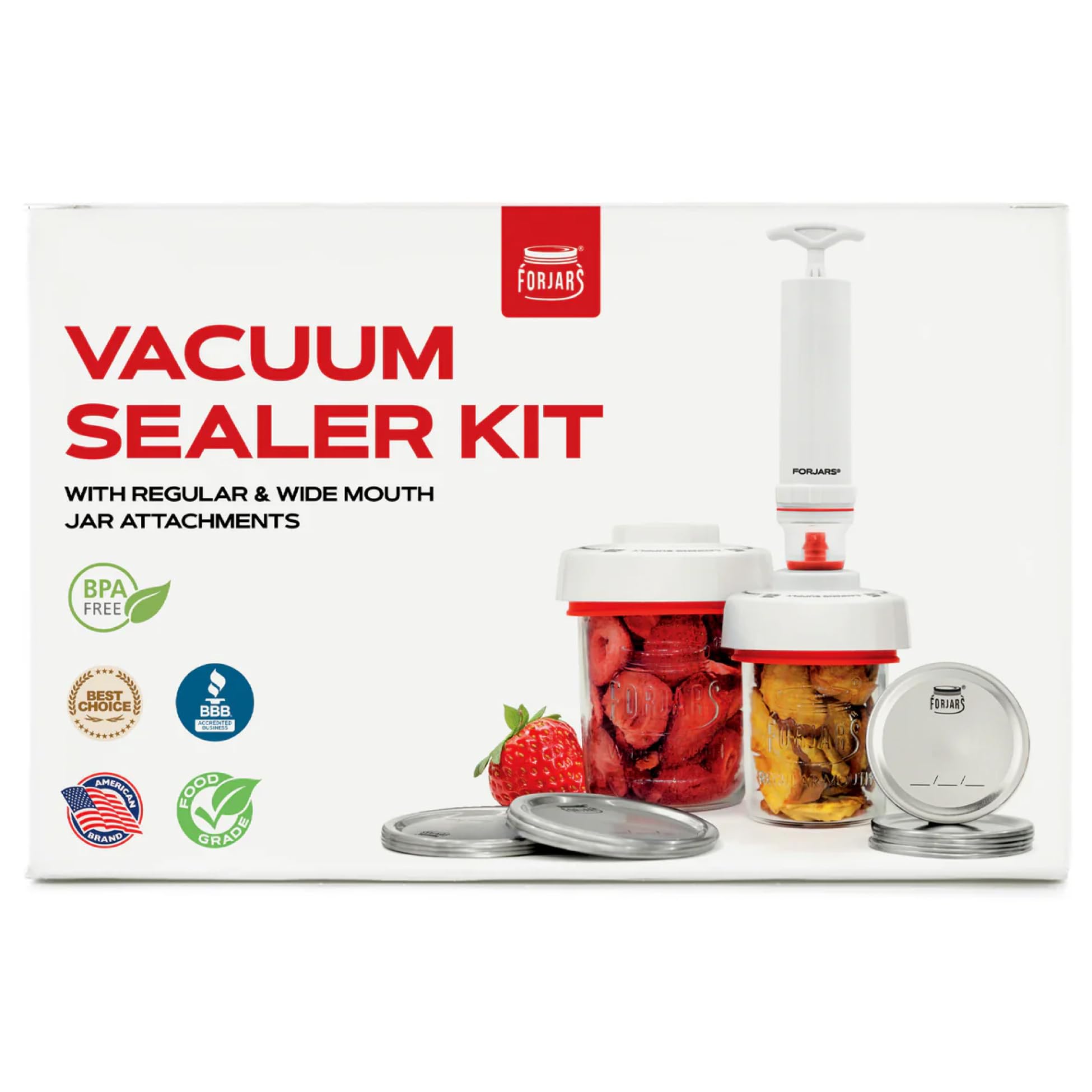 FORJARS Jar Vacuum Sealer Accessory Set for Mason Jars  Compatible with Regular and Wide Mouths, Cordless Pump for Portable Man