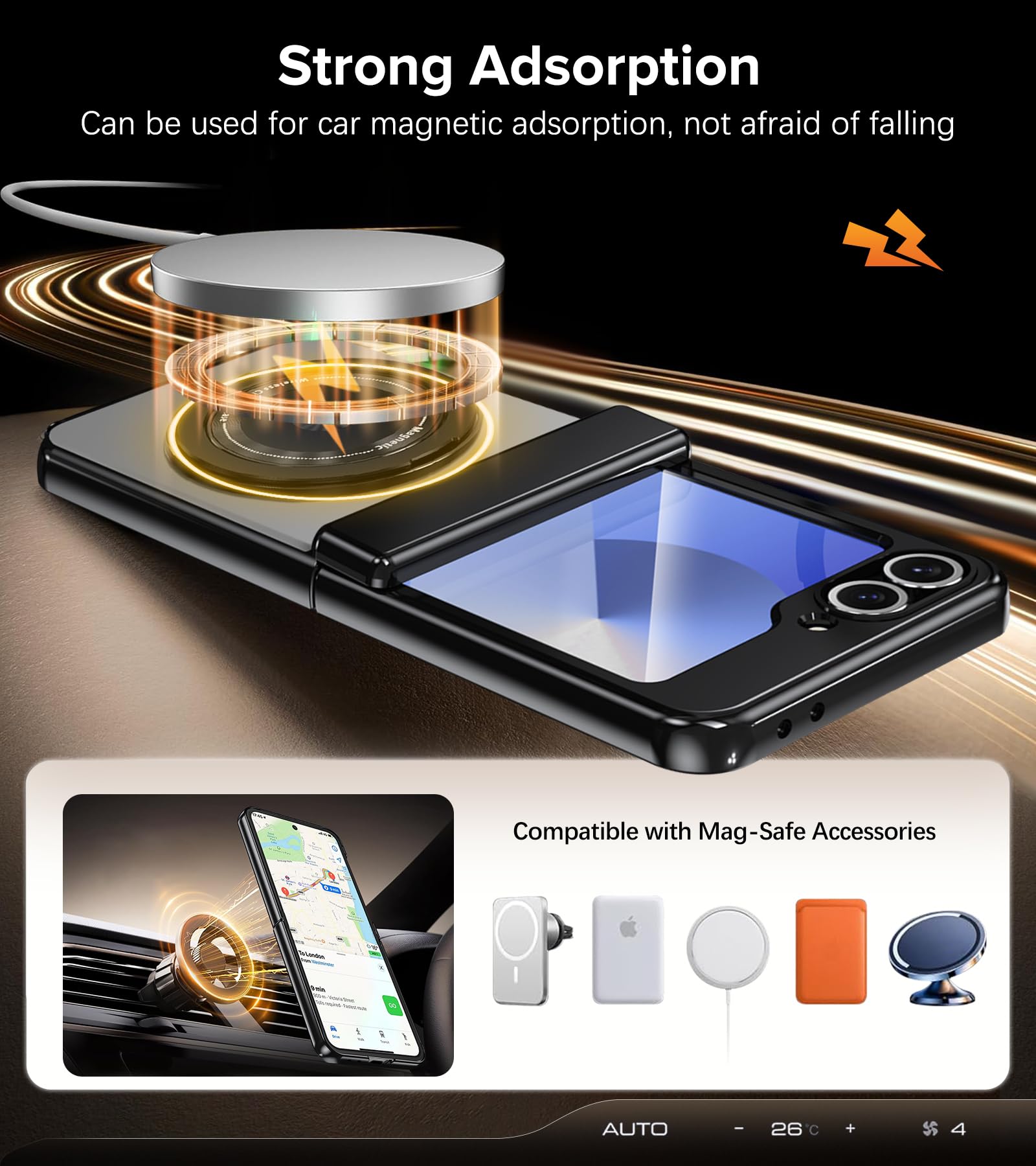 Fiyer For Samsung Galaxy Z Flip 6 Case With Screen Protector, Hinge Protection Phone Case For Z Flip 6, With Mag-Safe, 360 Rotat