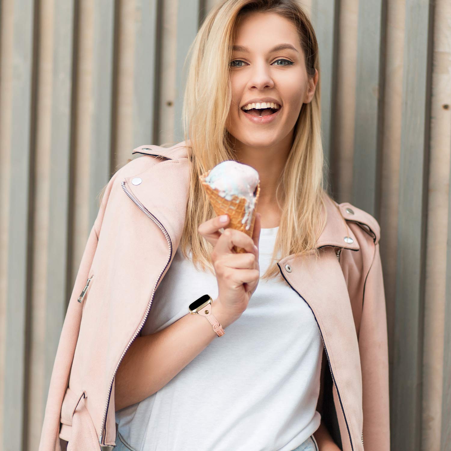 Wearlizer Womens Pink Slim Leather Compatible With Apple Watch Bands 38Mm 40Mm 41Mm For Iwatch Se Strap Wristbands Leisure Cute