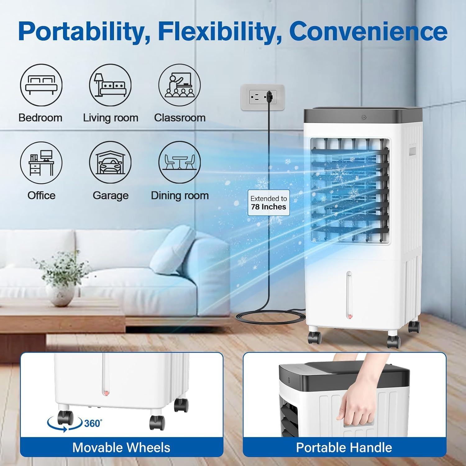 Air Conditioners, 2024 Upgraded Portable Air Conditioner With 3 Gal Water Tank, Air Conditioner Portable For Room With 6 Ice Box